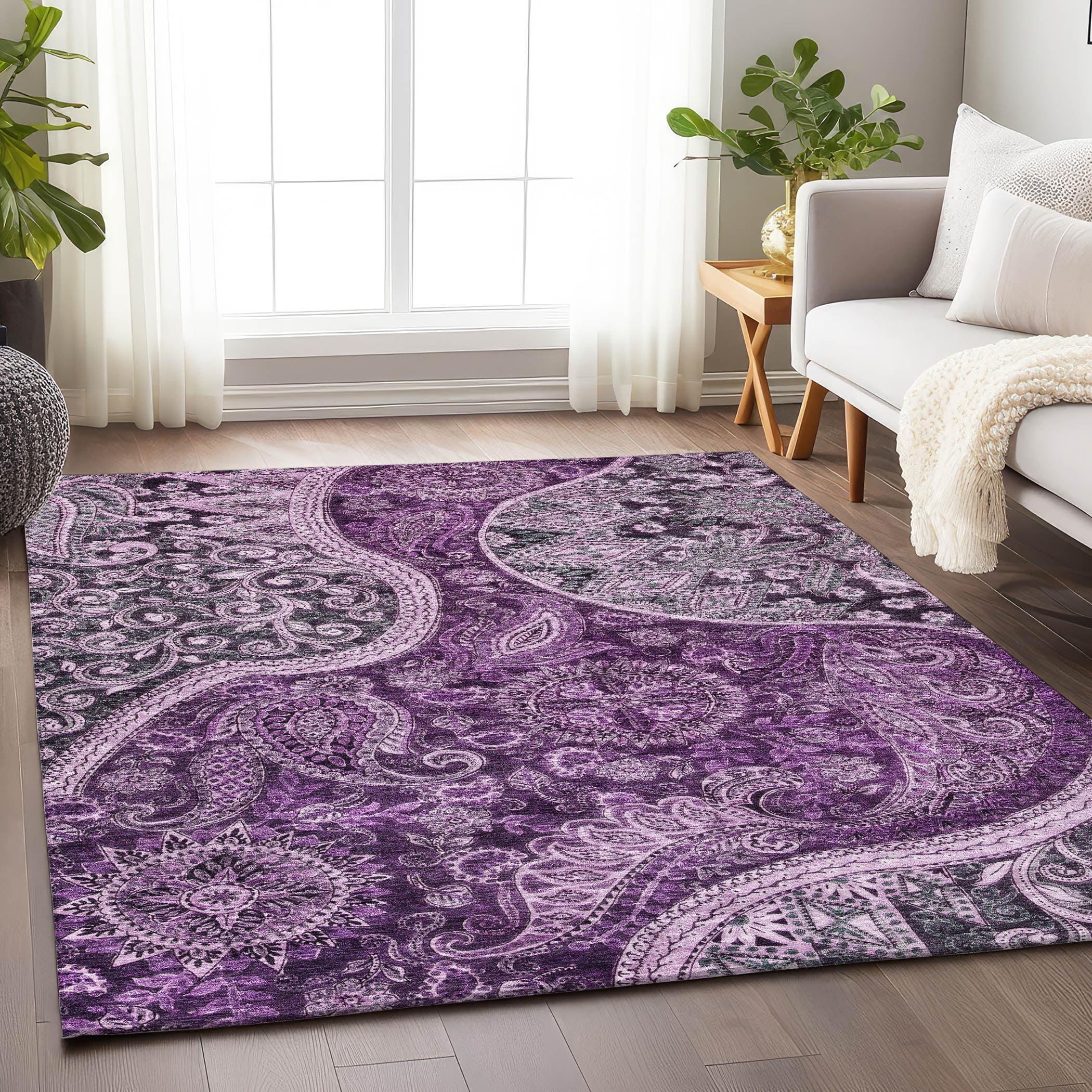 Purple Flat Woven Round Synthetic Easy Care Rug