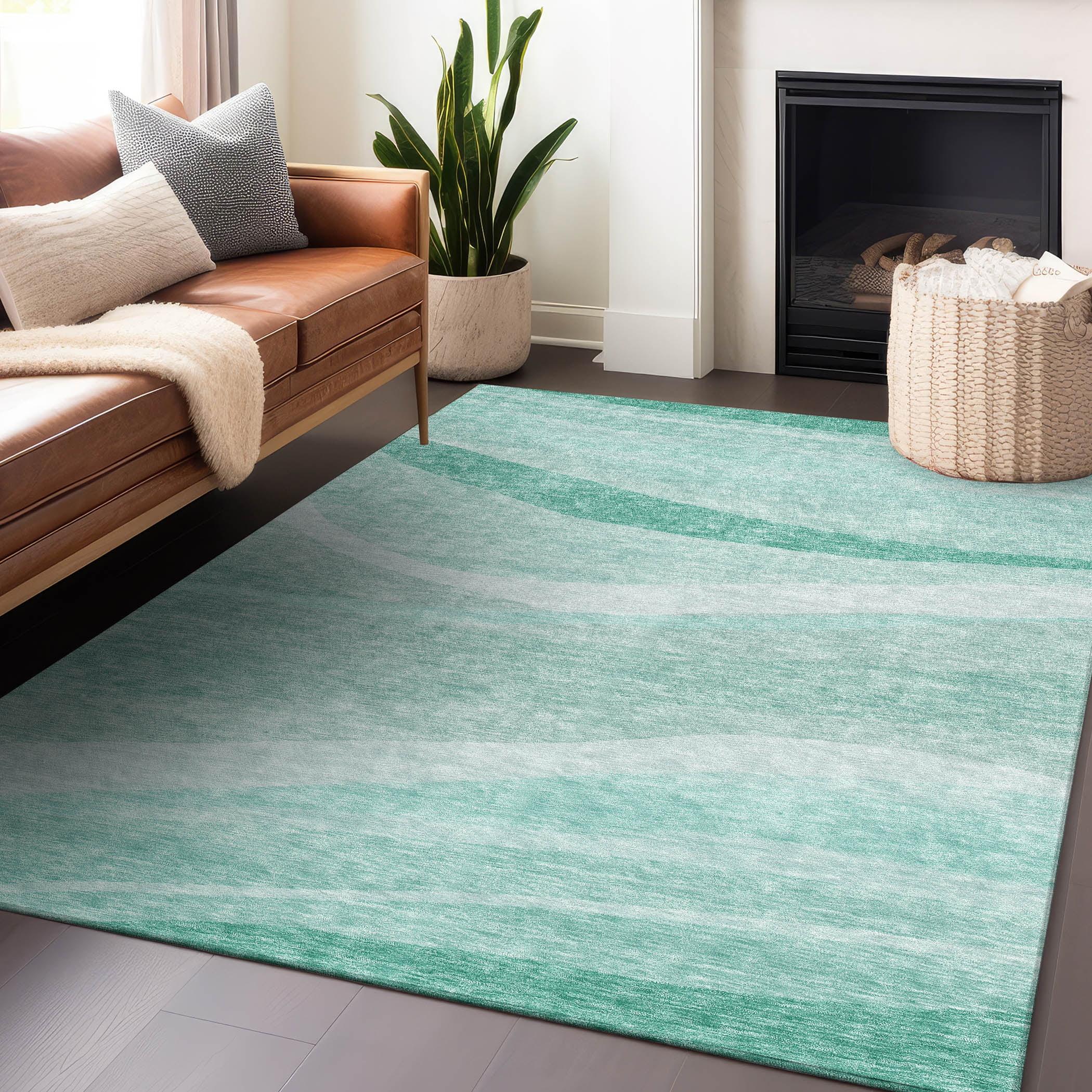 Aqua Synthetic Rectangular Machine Washable Rug 46" x 30"