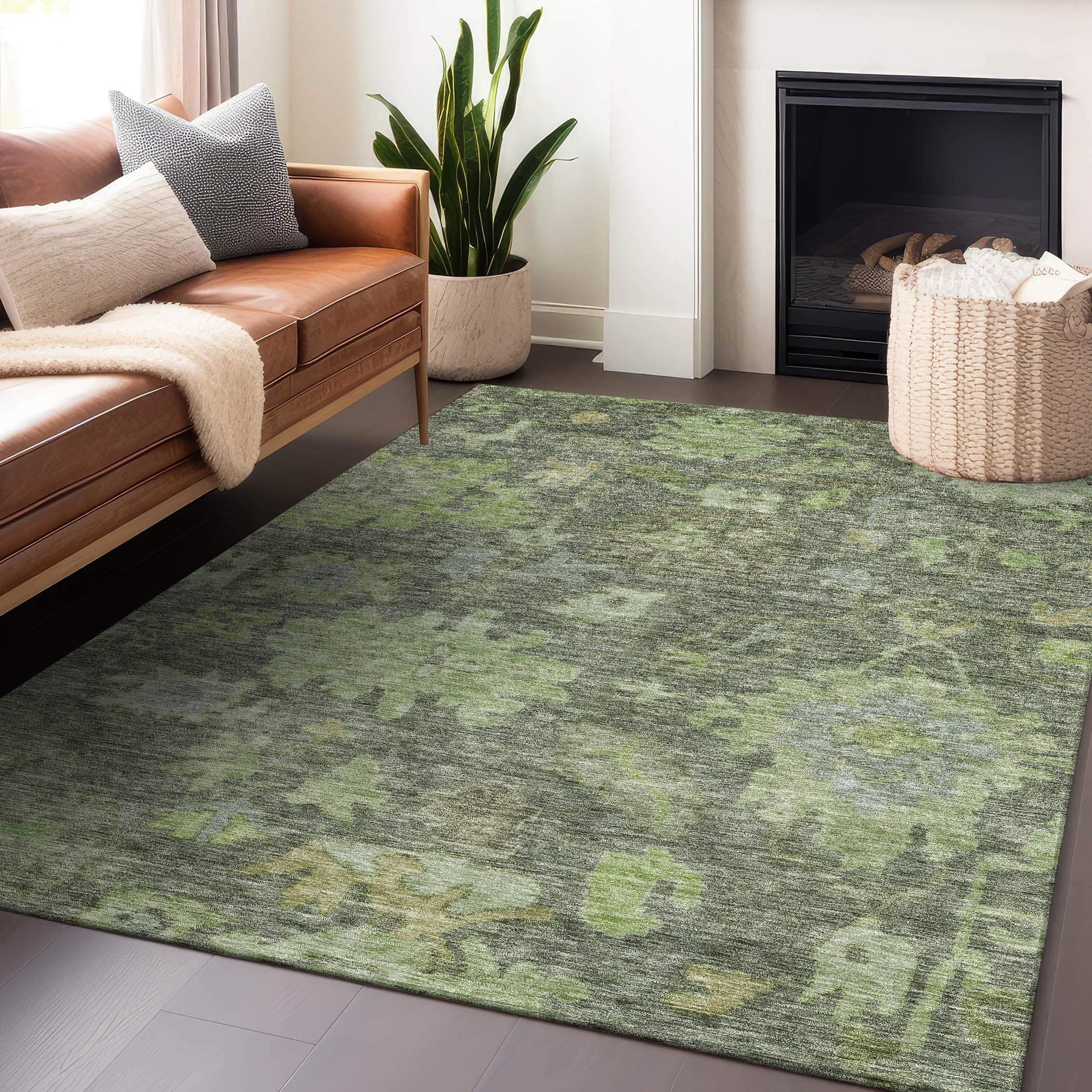 Fern Green Machine Washable Indoor/Outdoor Area Rug