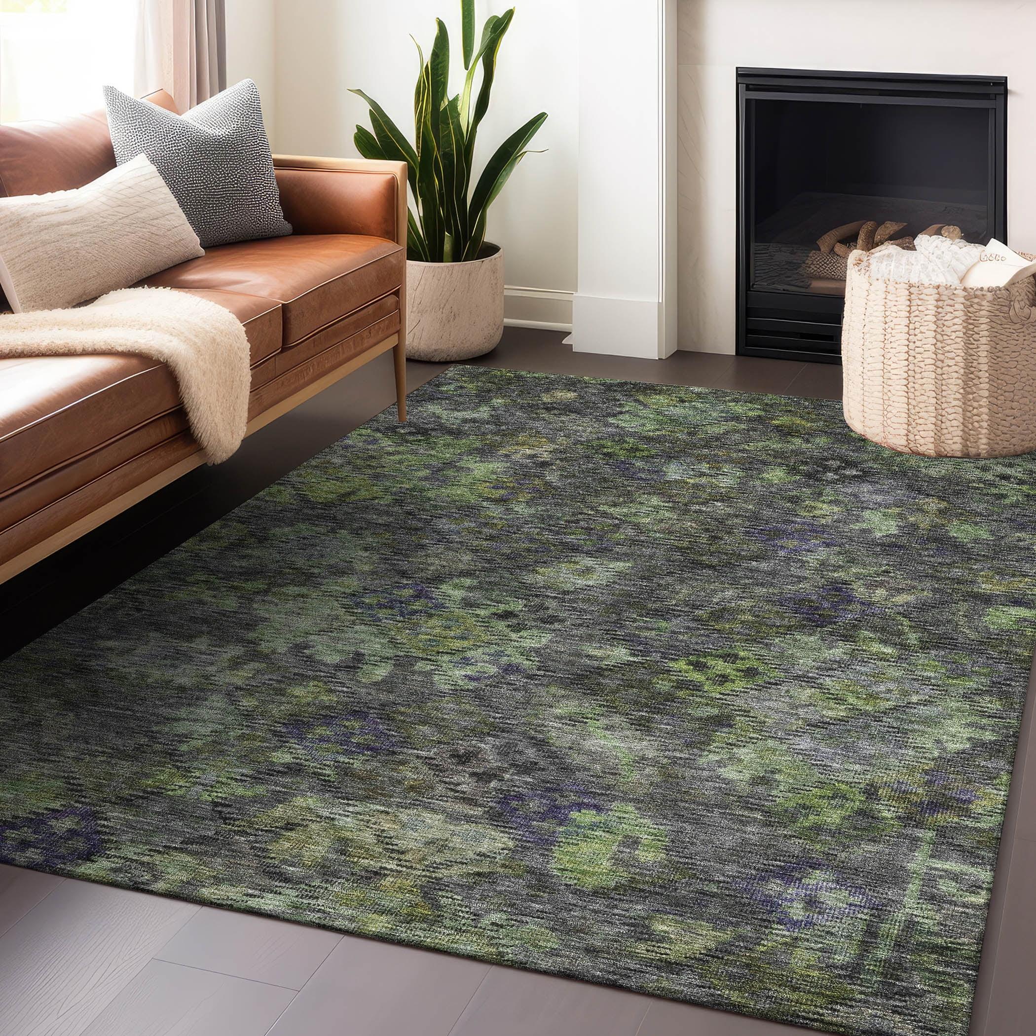 Machine Washable Indoor/Outdoor Chantille ACN1109 Green Rug