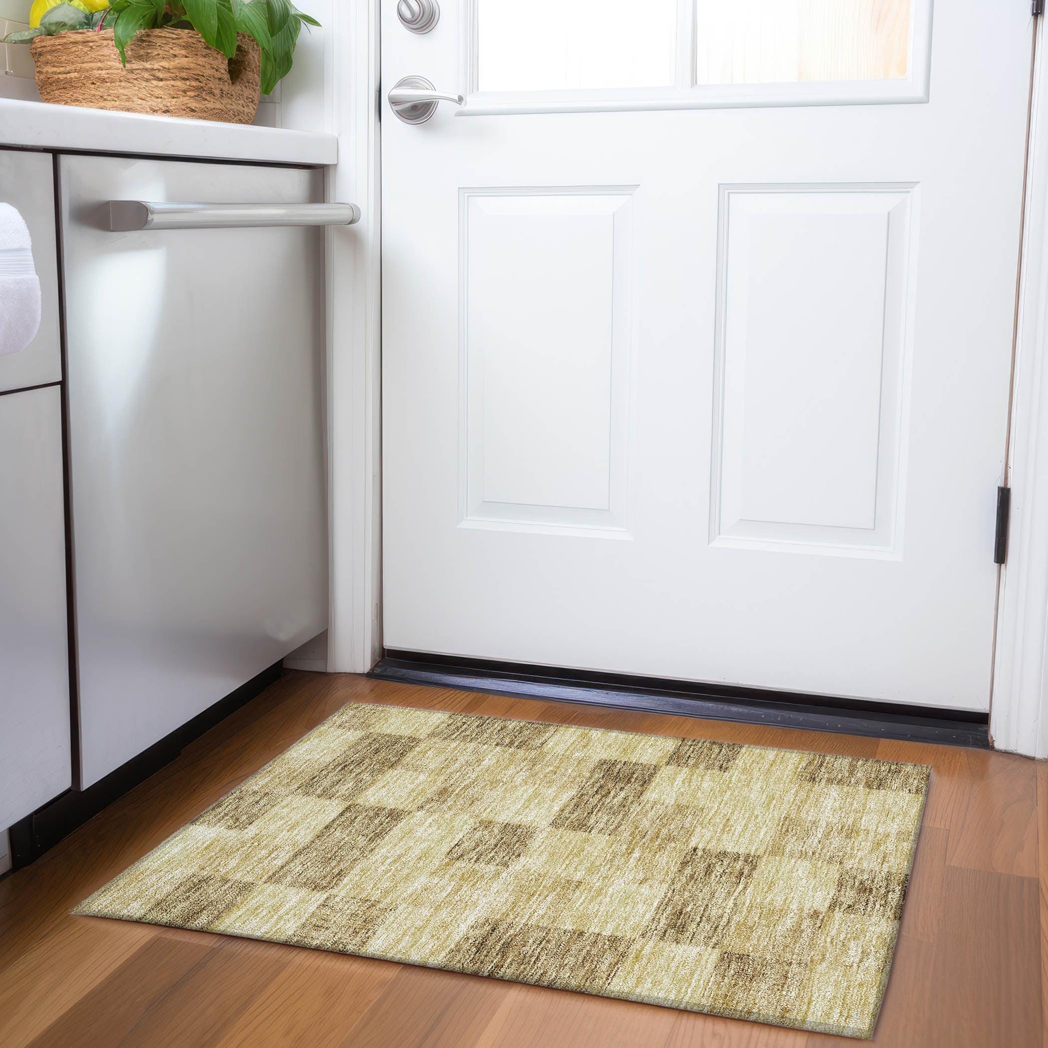 Gold Rectangular Synthetic Non-slip Washable Rug 30" x 20"