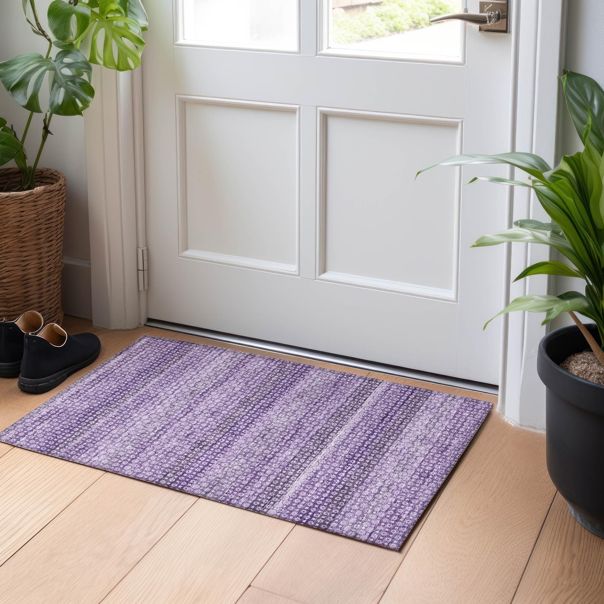 Lavender Striped Synthetic Washable Indoor/Outdoor Rug 30" x 20"