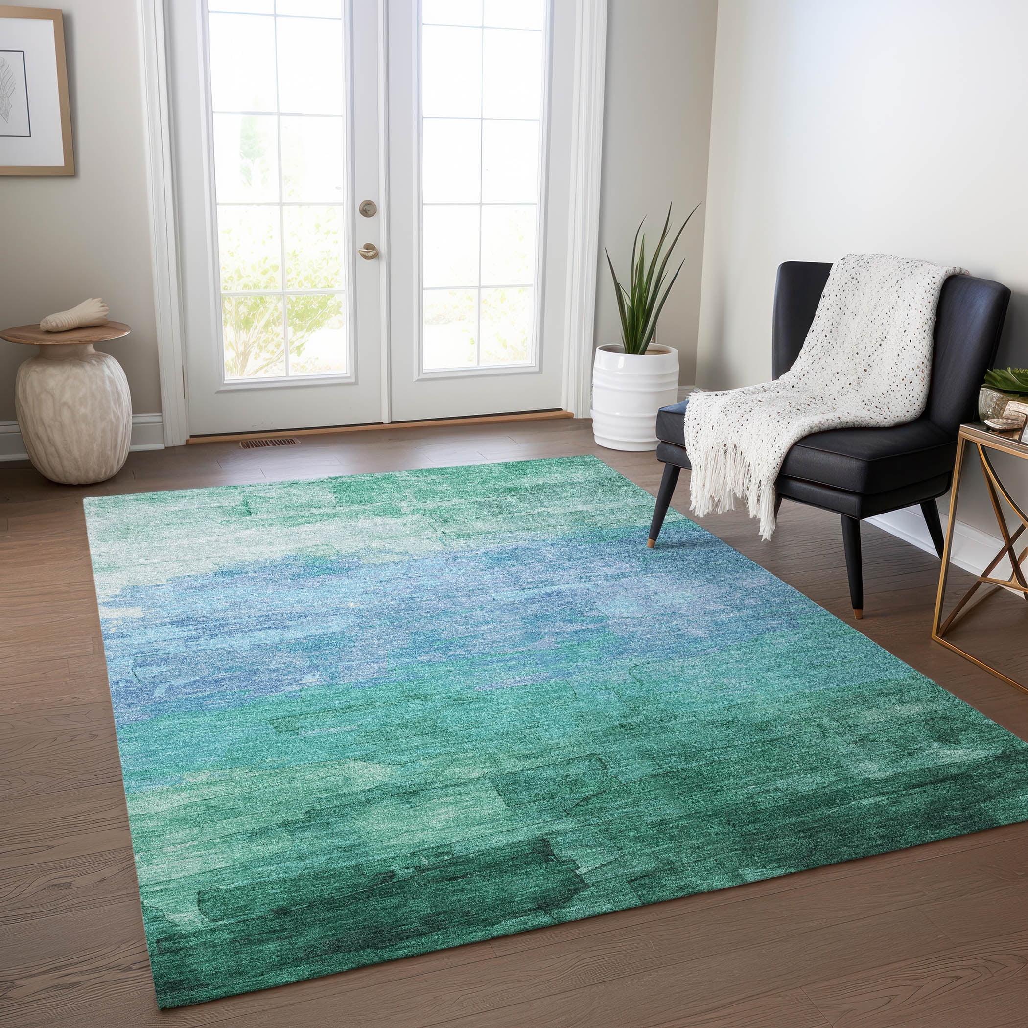 Machine Washable Indoor/Outdoor Chantille Teal Rug