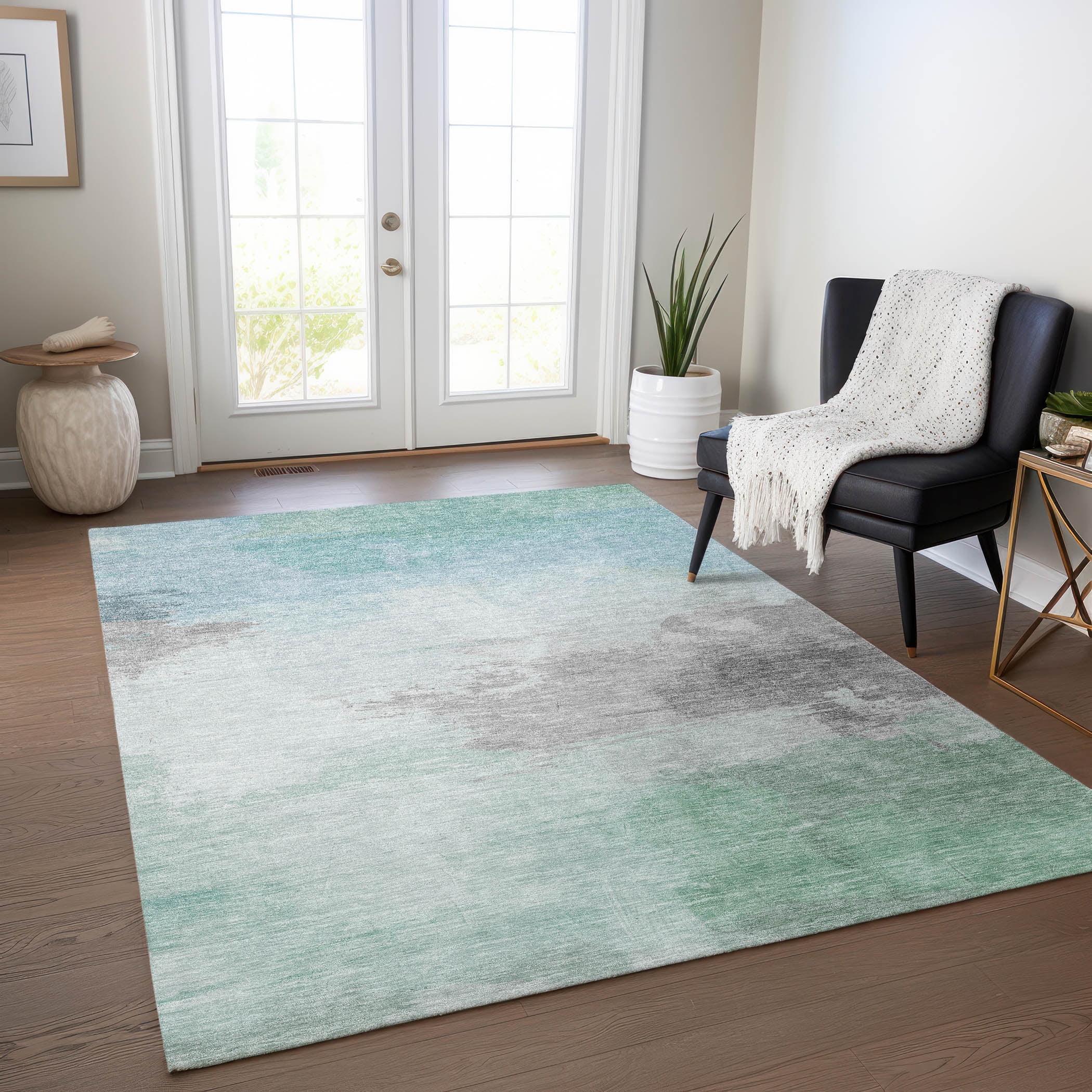 Machine Washable Indoor/Outdoor Chantille ACN1521 Seafoam Rug