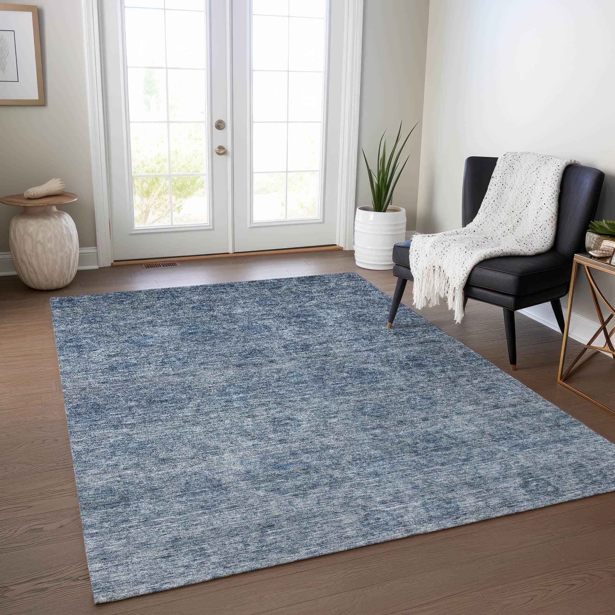 Blue Synthetic Flat Woven Washable 3' x 5' Area Rug