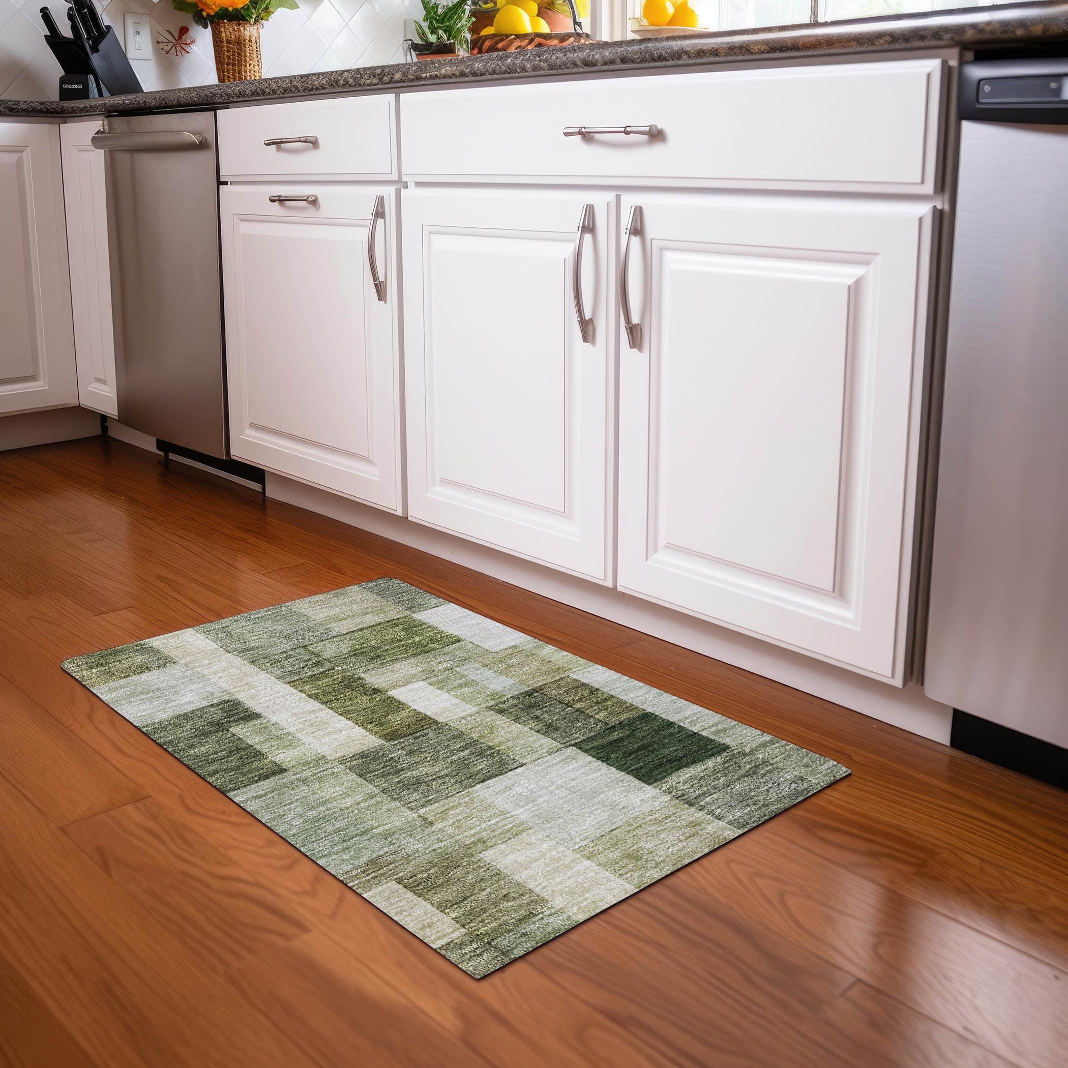 Sage Green Rectangular Washable Indoor/Outdoor Area Rug