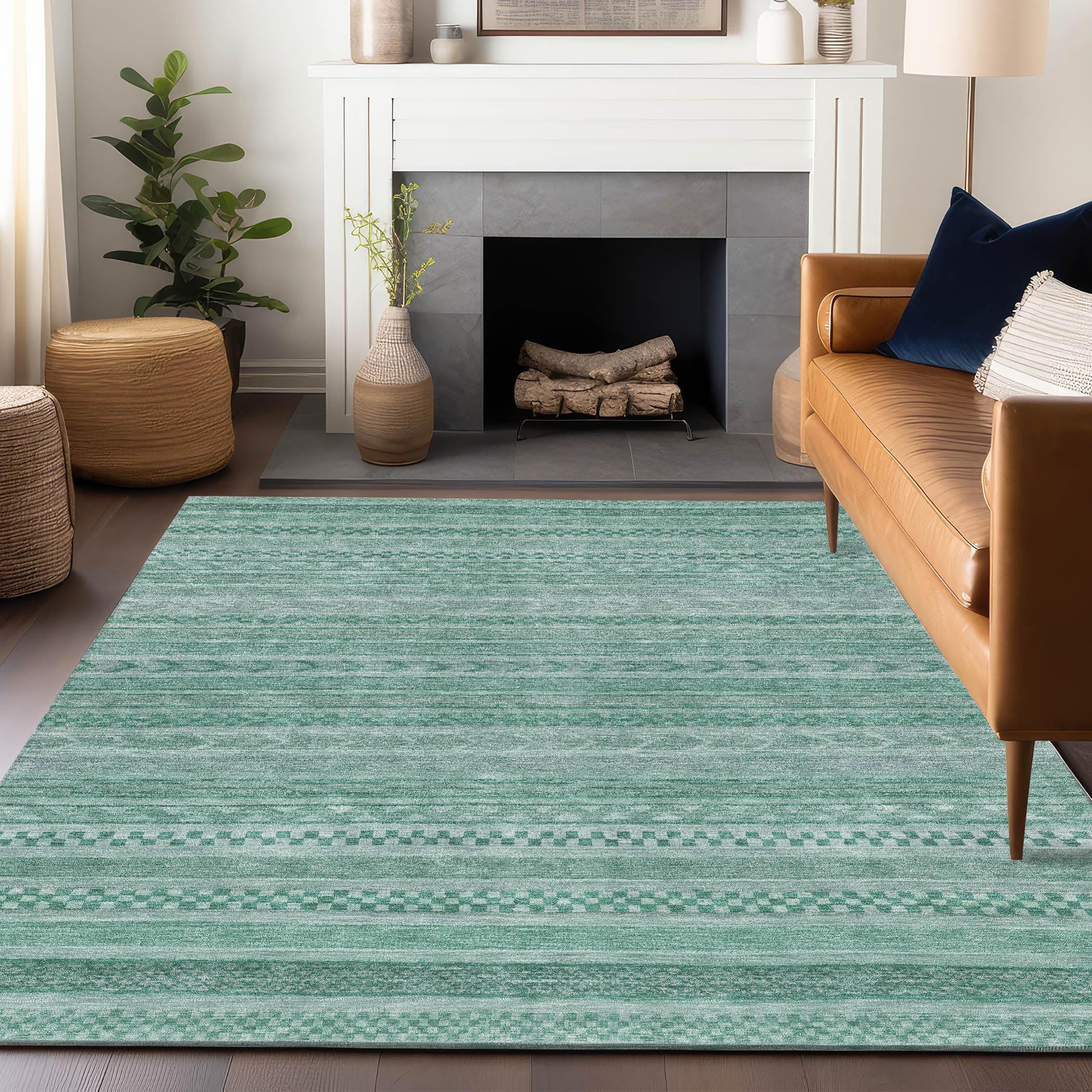 Turquoise Flat Woven Synthetic Indoor/Outdoor Washable Rug