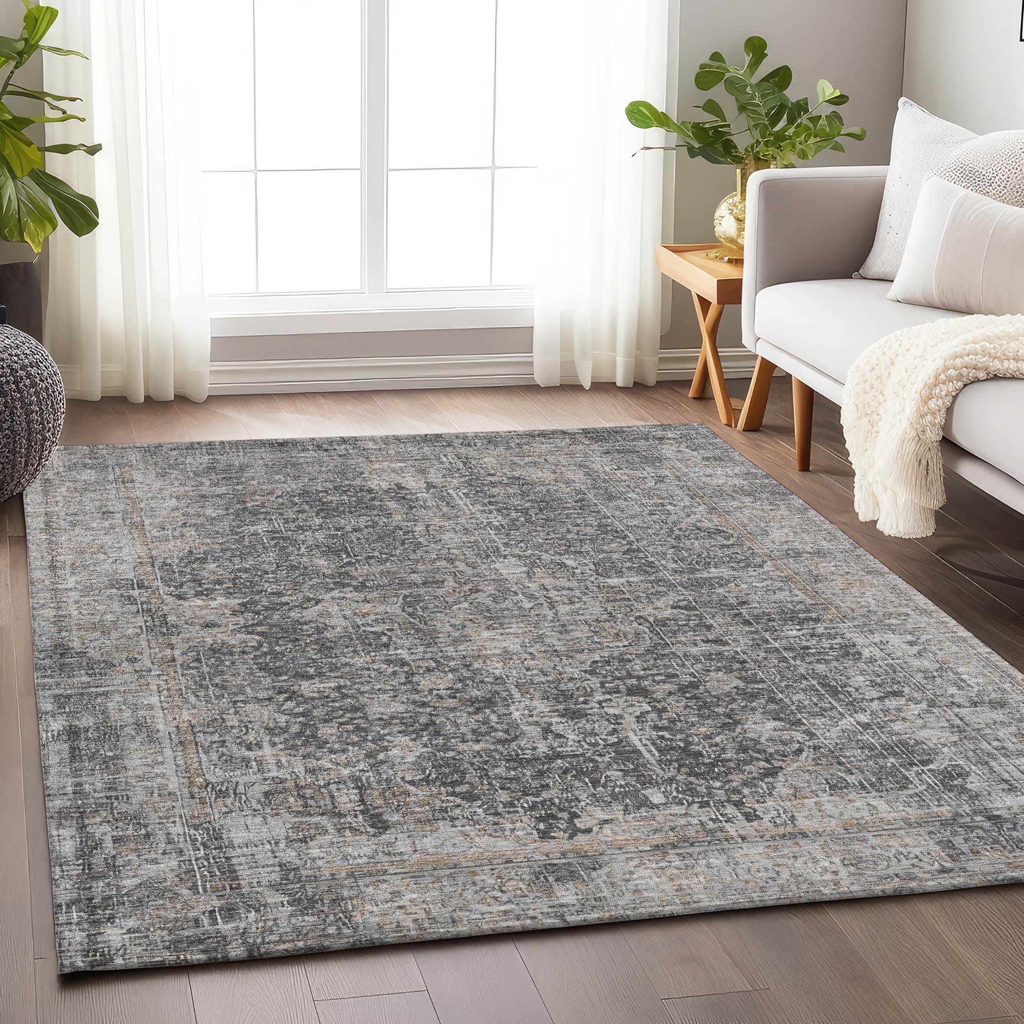 Charcoal Flat Woven Synthetic 10' x 14' Washable Rug