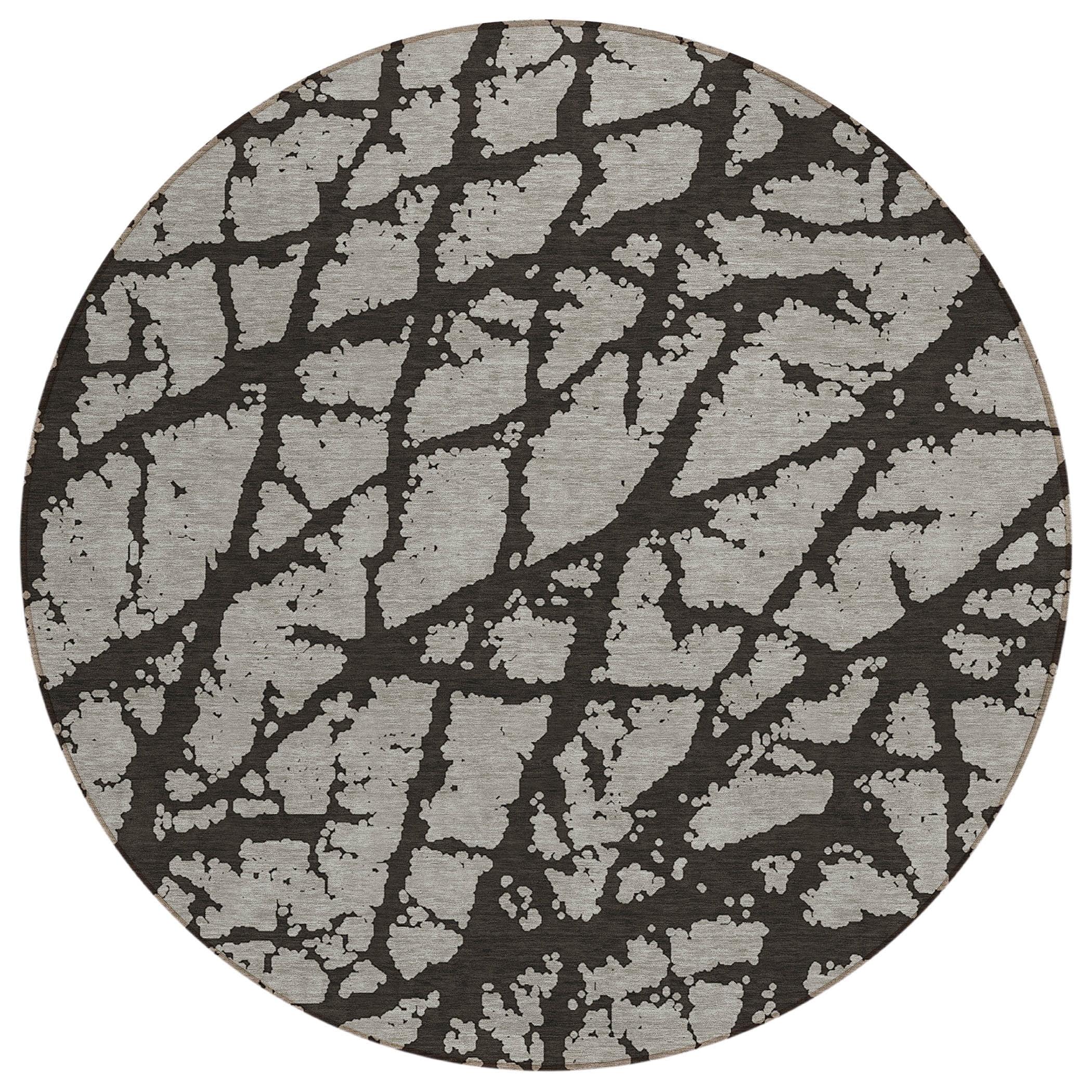 Addison Black and Gray Round Machine Washable Rug 8' x 8'