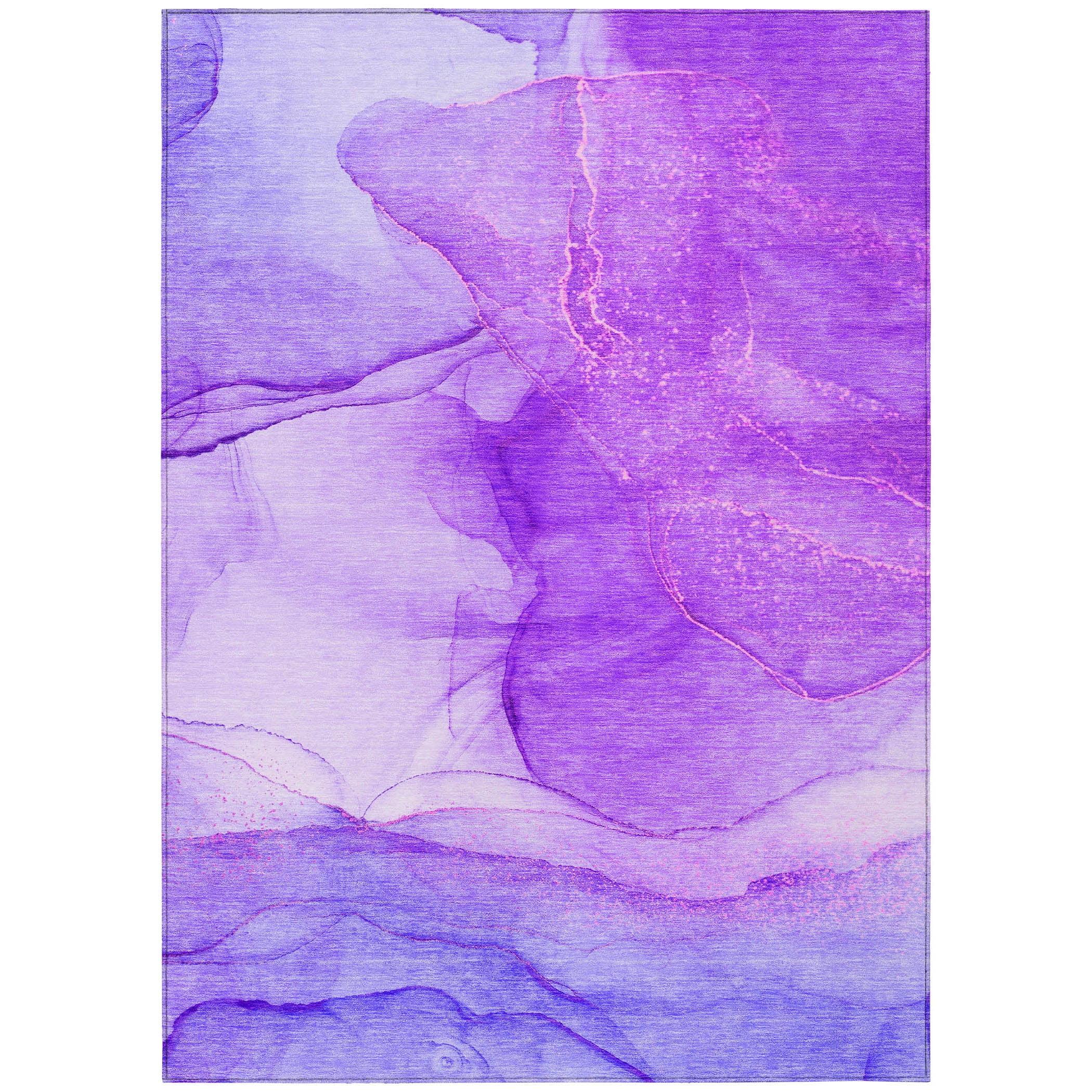 Purple Abstract Watercolor Washable Synthetic Rug 2'6" x 3'10"