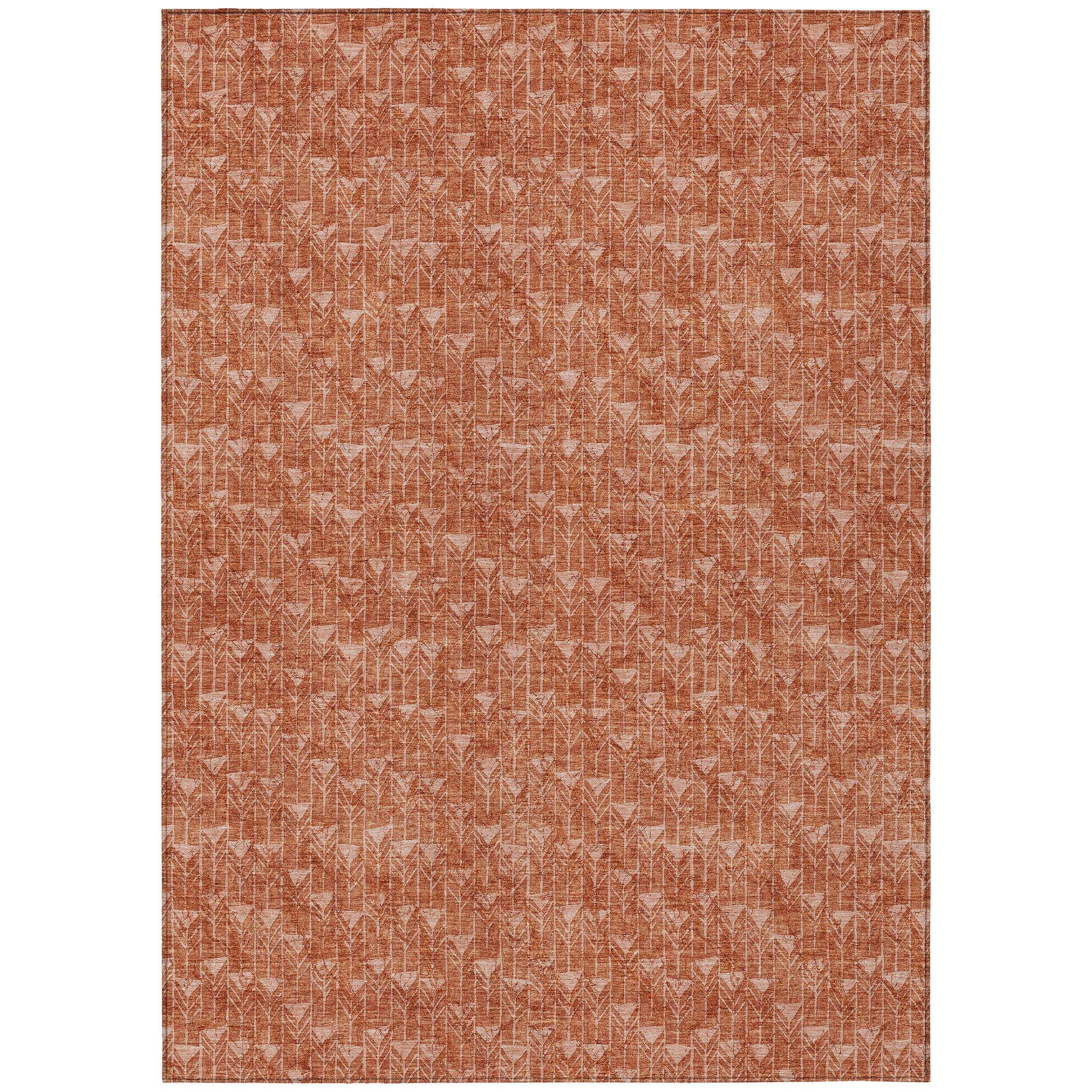 Terracotta Geometric 8' x 10' Washable Synthetic Area Rug