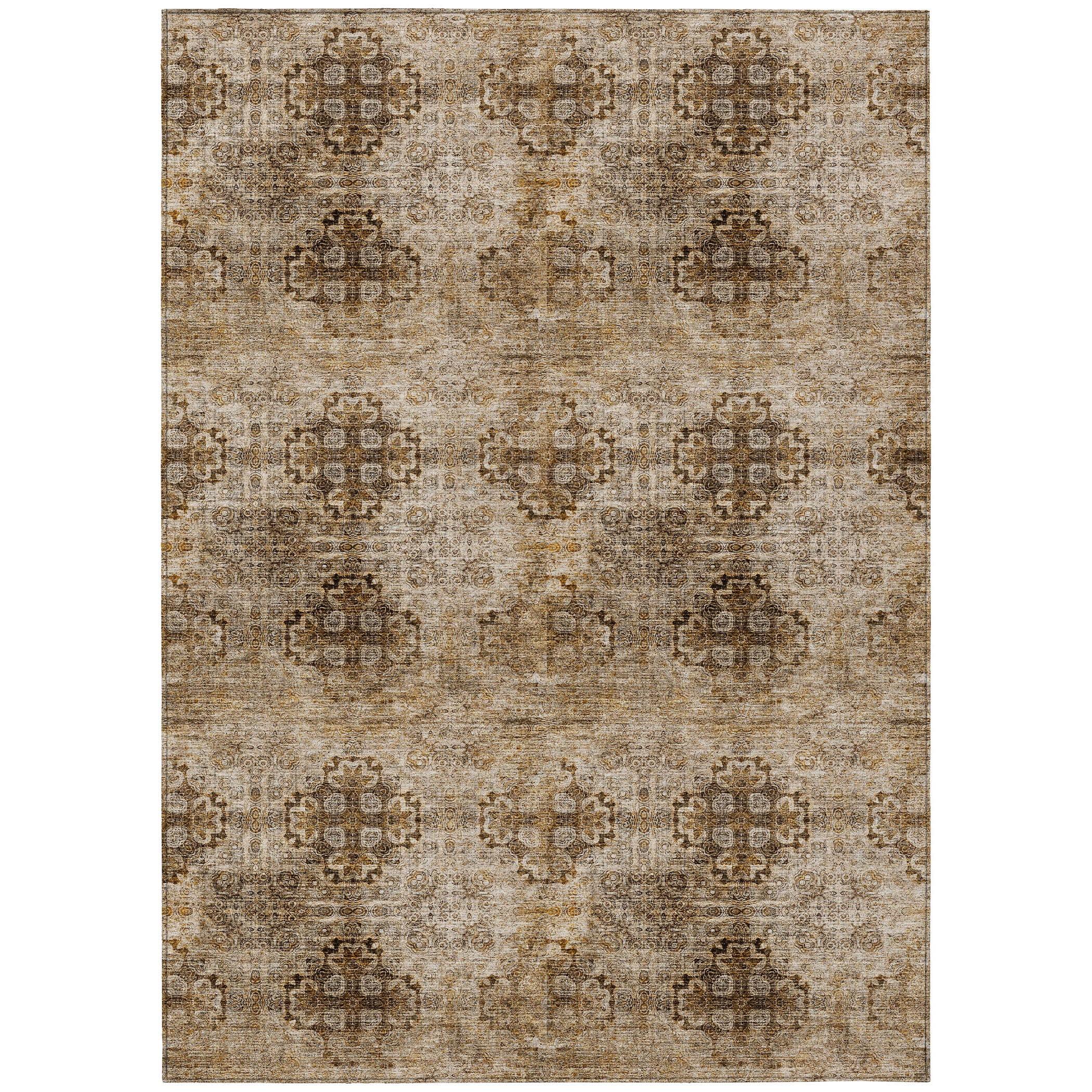 Taupe Scalloped Medallion Indoor Outdoor Area Rug 5' x 7'6"