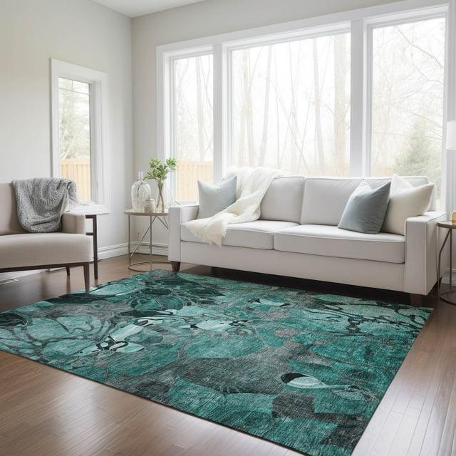 Addison Rugs Chantille Indoor/Outdoor Transitional Floral Teal Washable Rectangle Rug, 10' x 14'