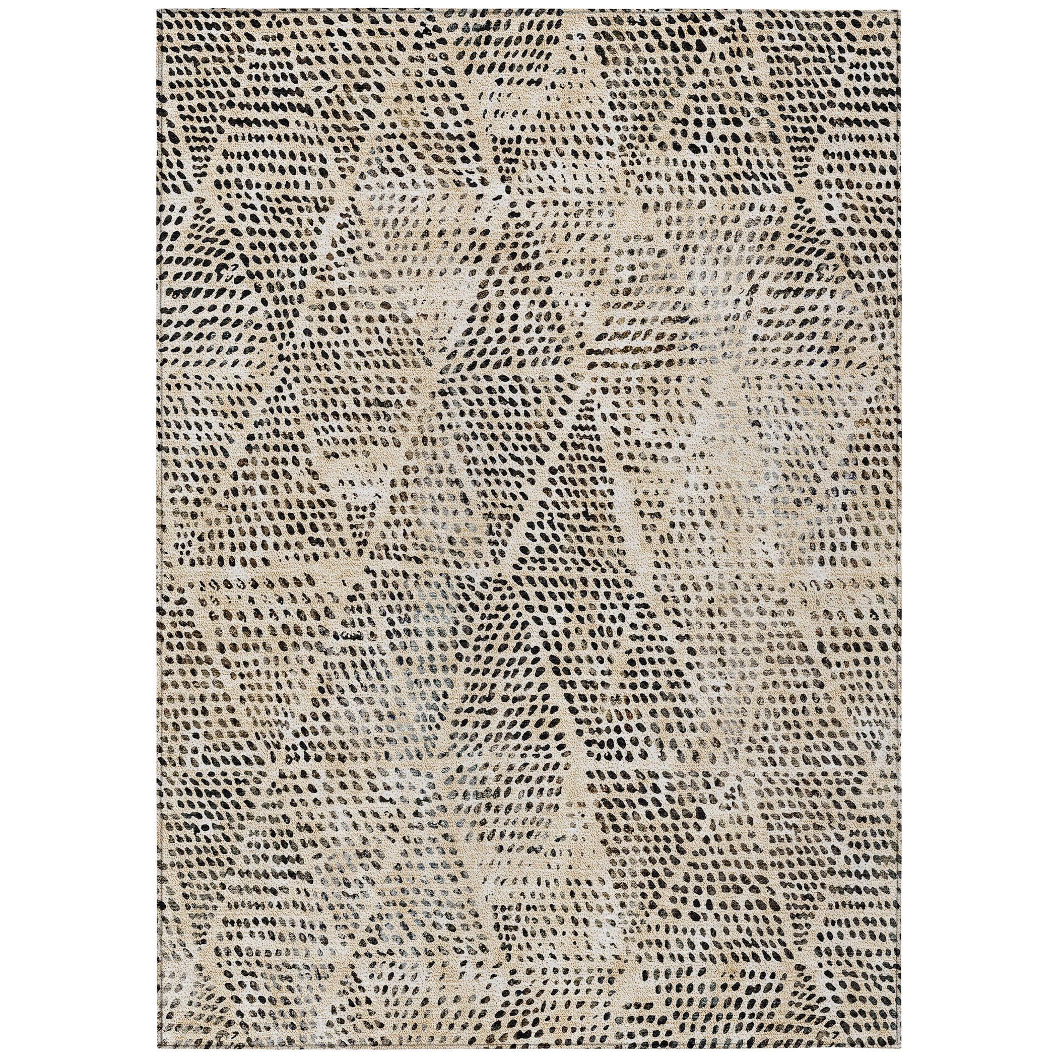 Beige Diamond Pattern Washable Synthetic 10' x 14' Rug