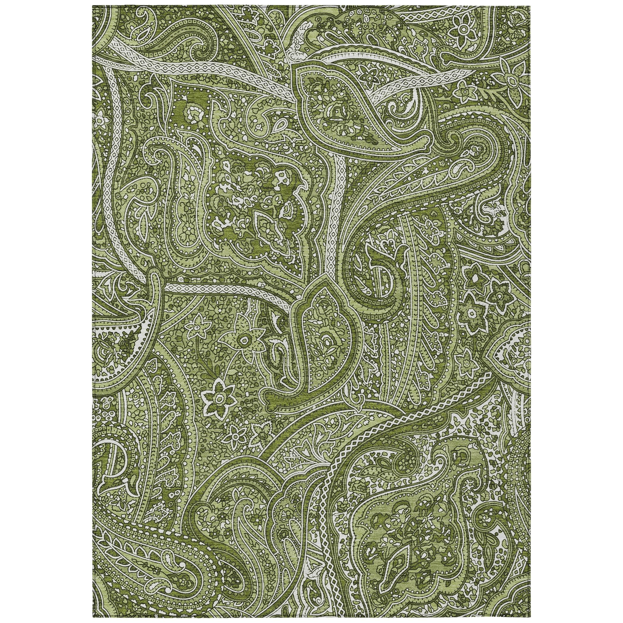 Green Paisley Machine-Washable Non-Slip Indoor Outdoor Rug