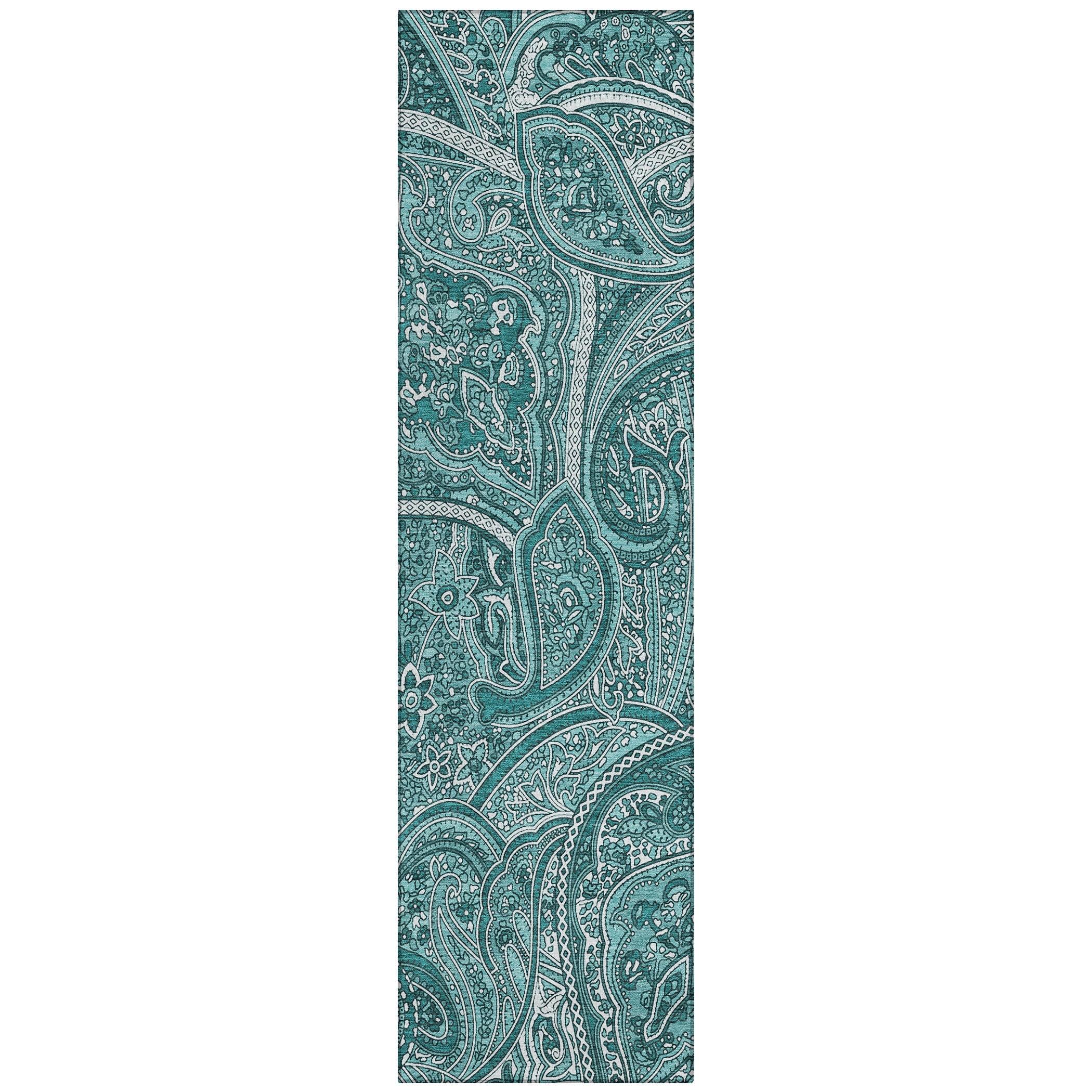 Addison Rugs Chantille ACN623 Teal 2'3" x 7'6" Indoor Outdoor Runner Rug, Easy Clean, Machine Washable, Non Shedding, Entryway, Hallway, Living Room, Dining Room, Kitchen, Patio Rug