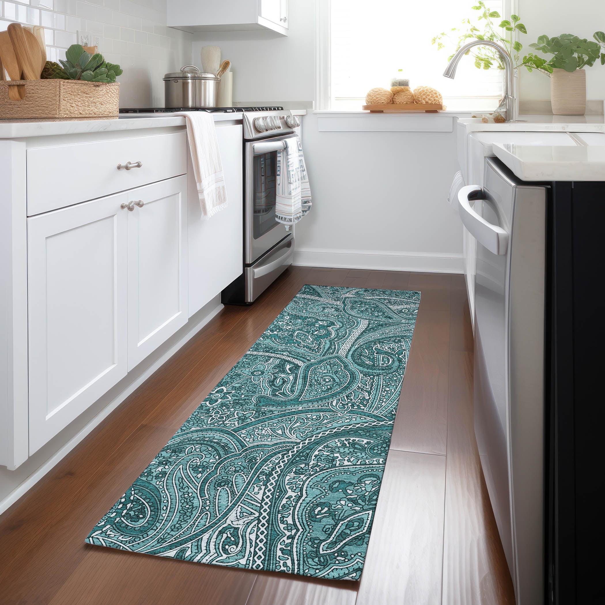 Addison Rugs Chantille Indoor/Outdoor Traditional Paisley Teal Washable Runner Rug, 2'3" x 7'6"