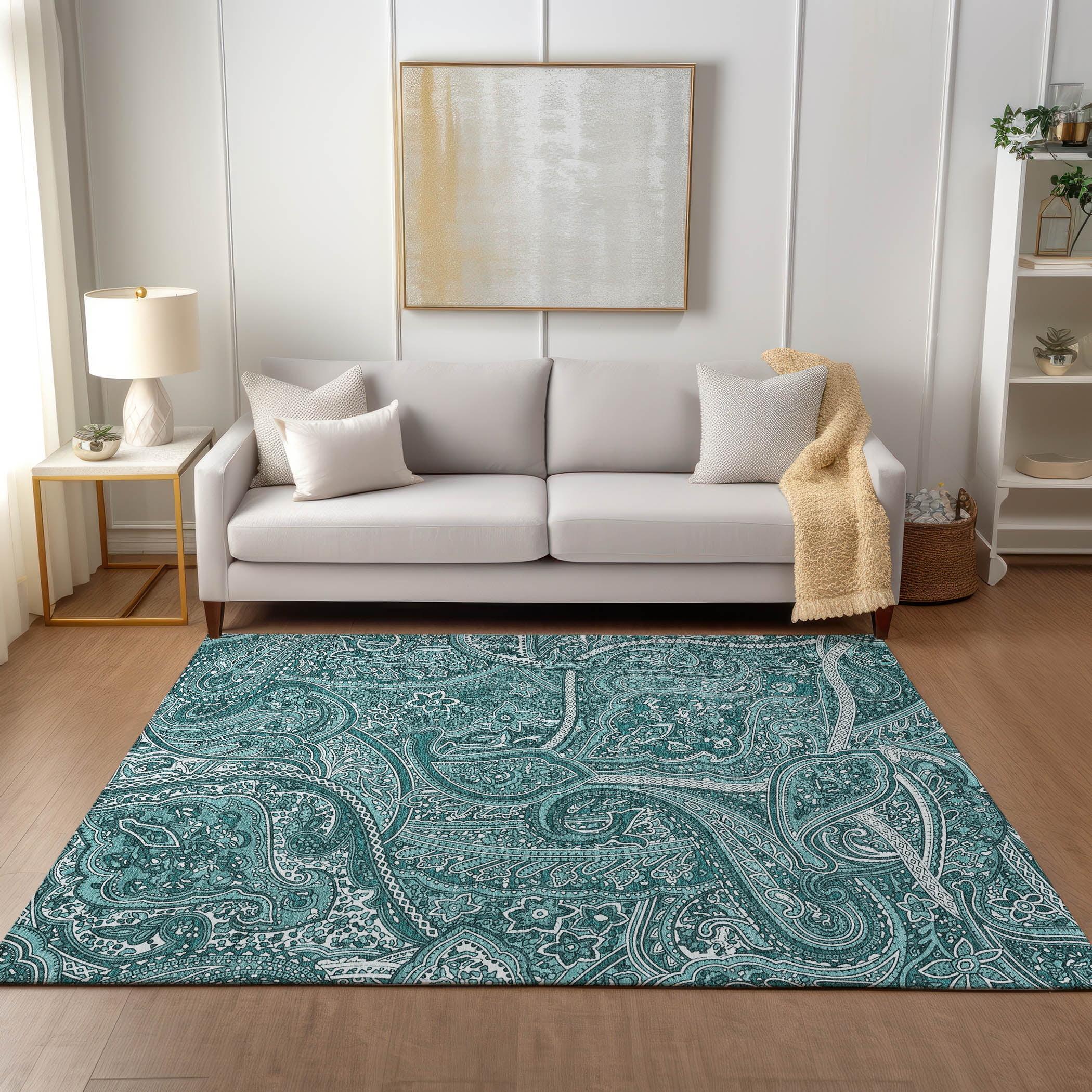 Addison Rugs Chantille Indoor/Outdoor Traditional Paisley Teal Washable Rectangle Rug, 8' x 10'