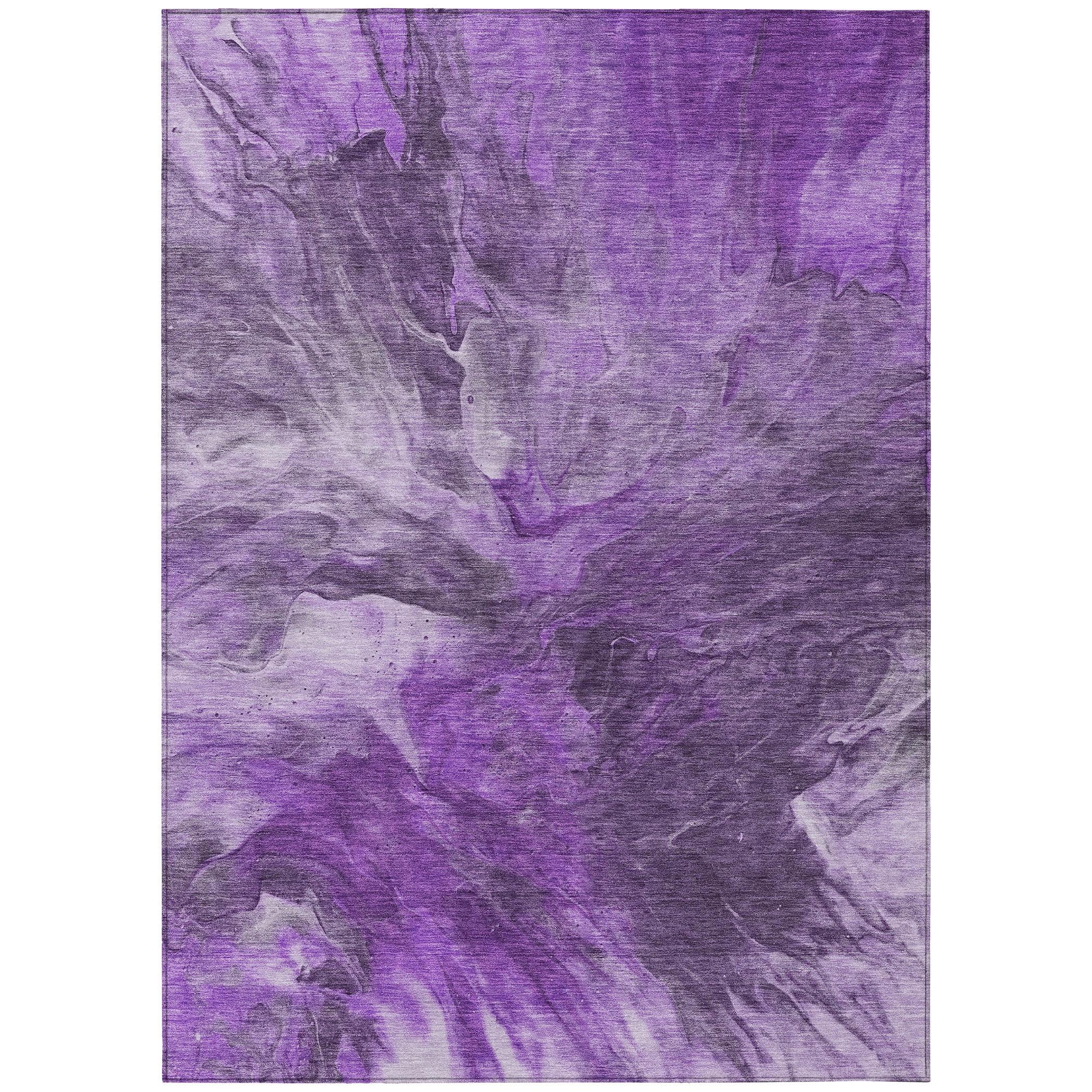 Purple Abstract Synthetic 5' x 7' Washable Area Rug