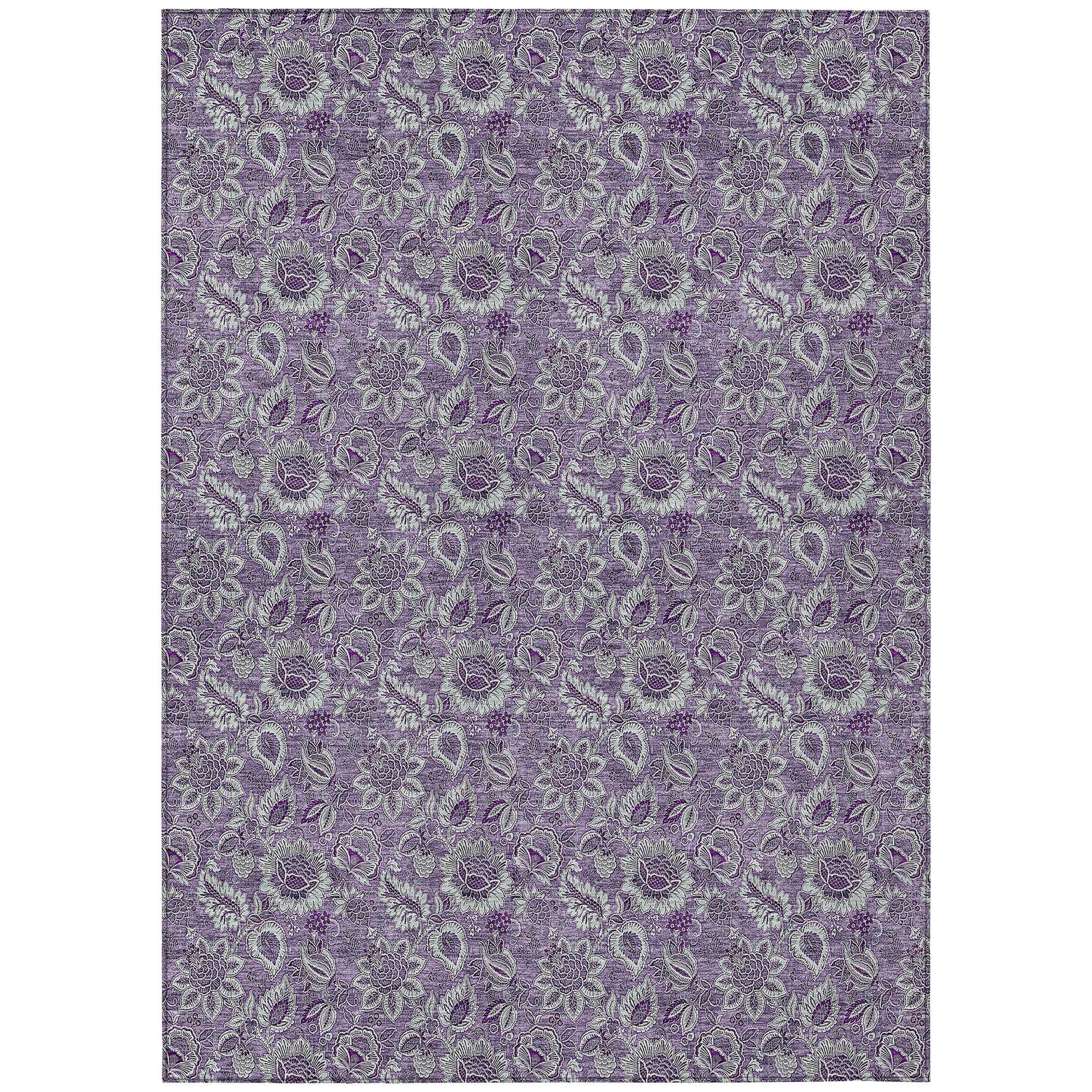 Purple Floral Machine Washable Indoor Outdoor Area Rug 3' x 5'