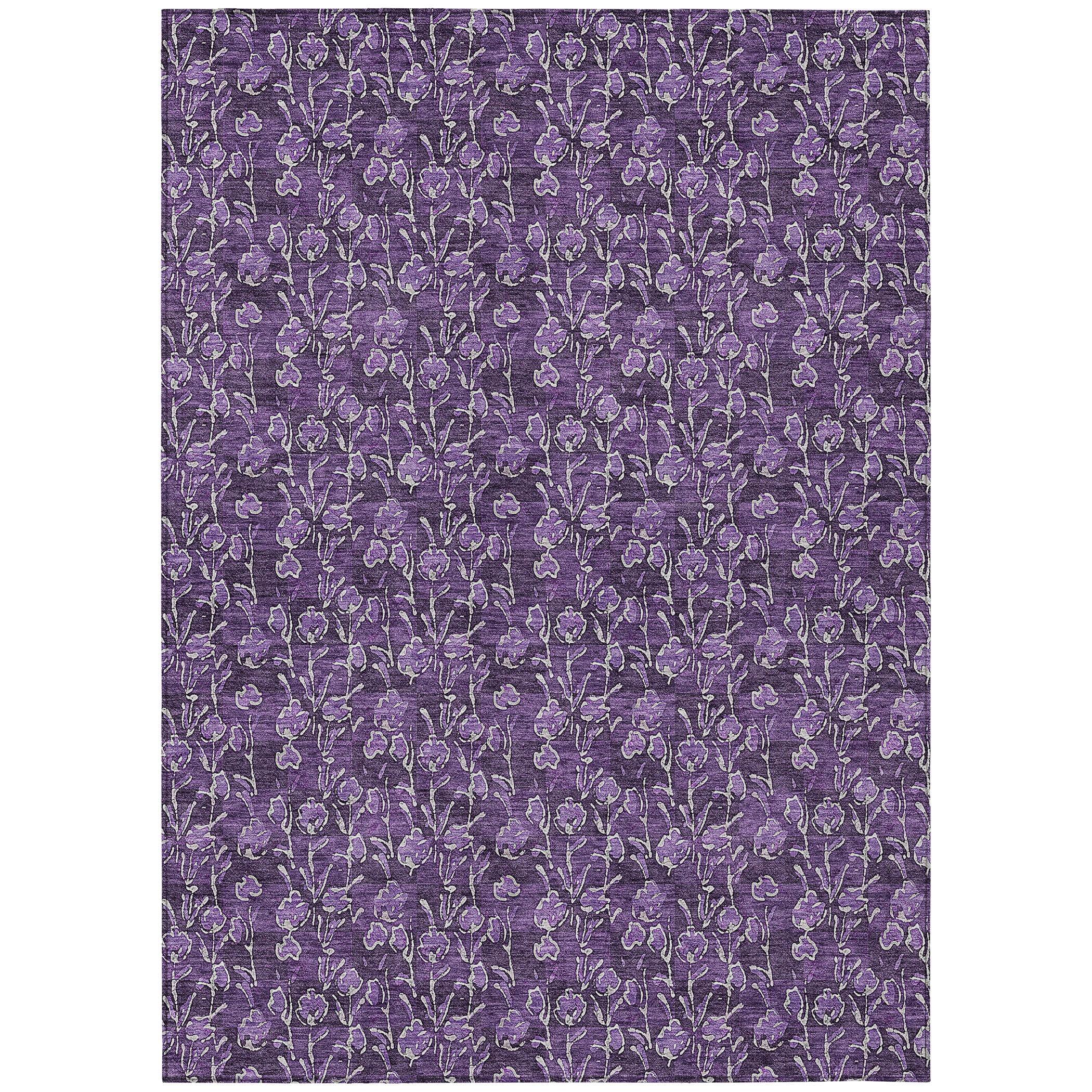 Purple Floral Synthetic Indoor Outdoor Washable Rug 2'6" x 3'10"