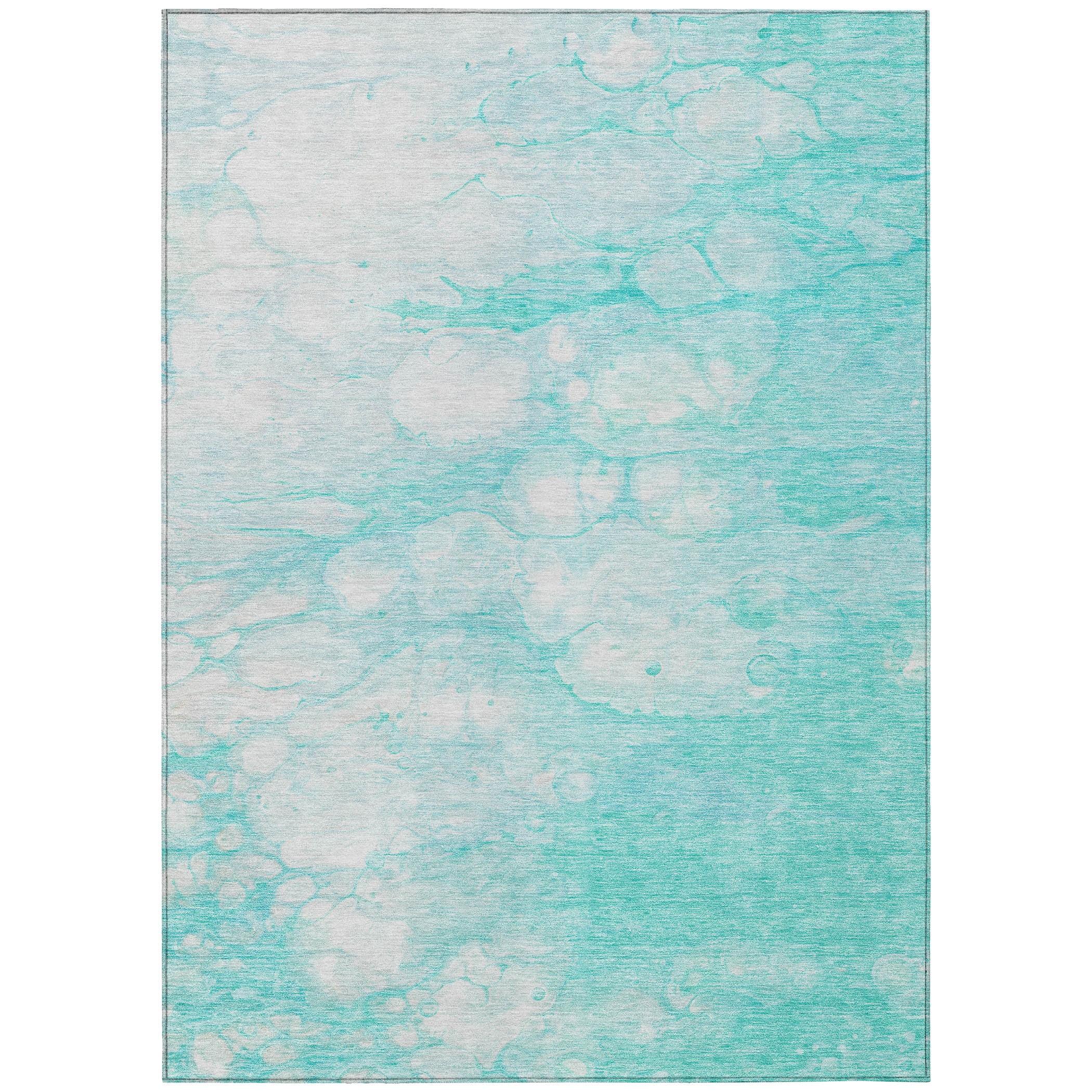 Aqua Abstract Washable Synthetic Indoor/Outdoor Rug 2'6" x 3'10"