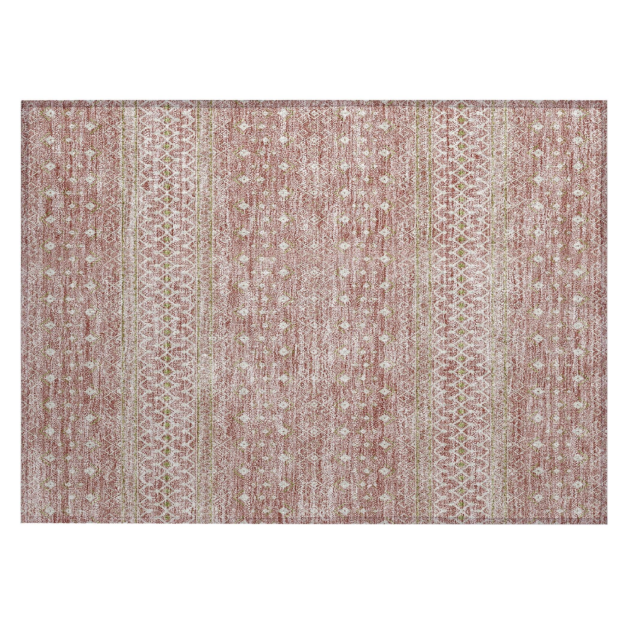 Blush Rectangular Synthetic Flat Woven Washable Rug