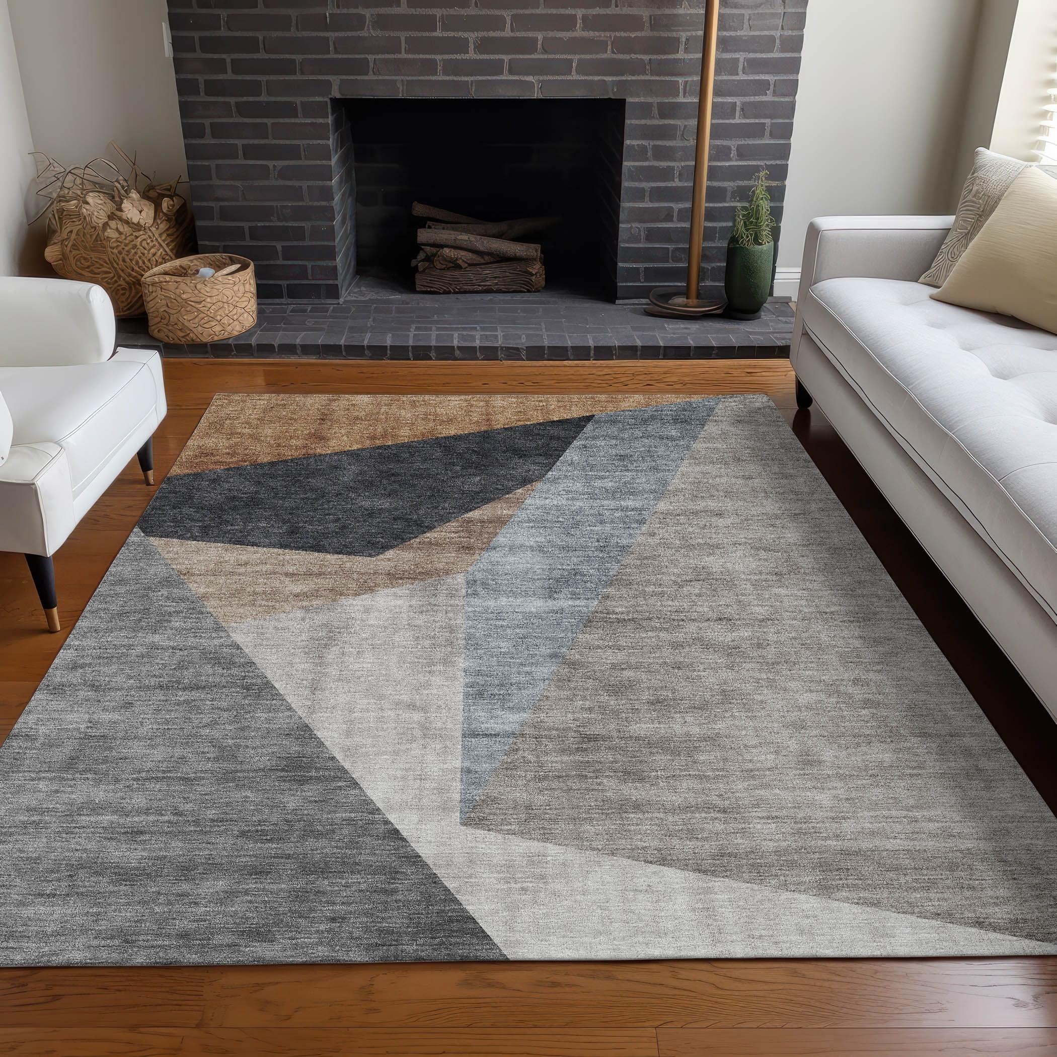 Gray Geometric Synthetic Washable 8' x 10' Area Rug