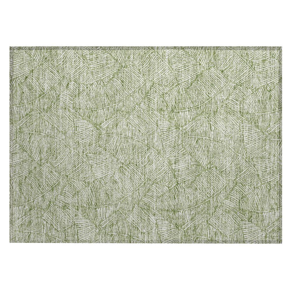 Green Floral Synthetic Rectangular Washable Rug 1'8" x 2'6"