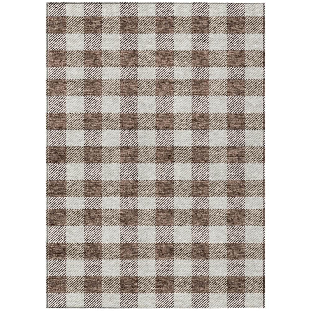 Brown and White Plaid Indoor Outdoor Washable Rug 2'6" x 3'10"