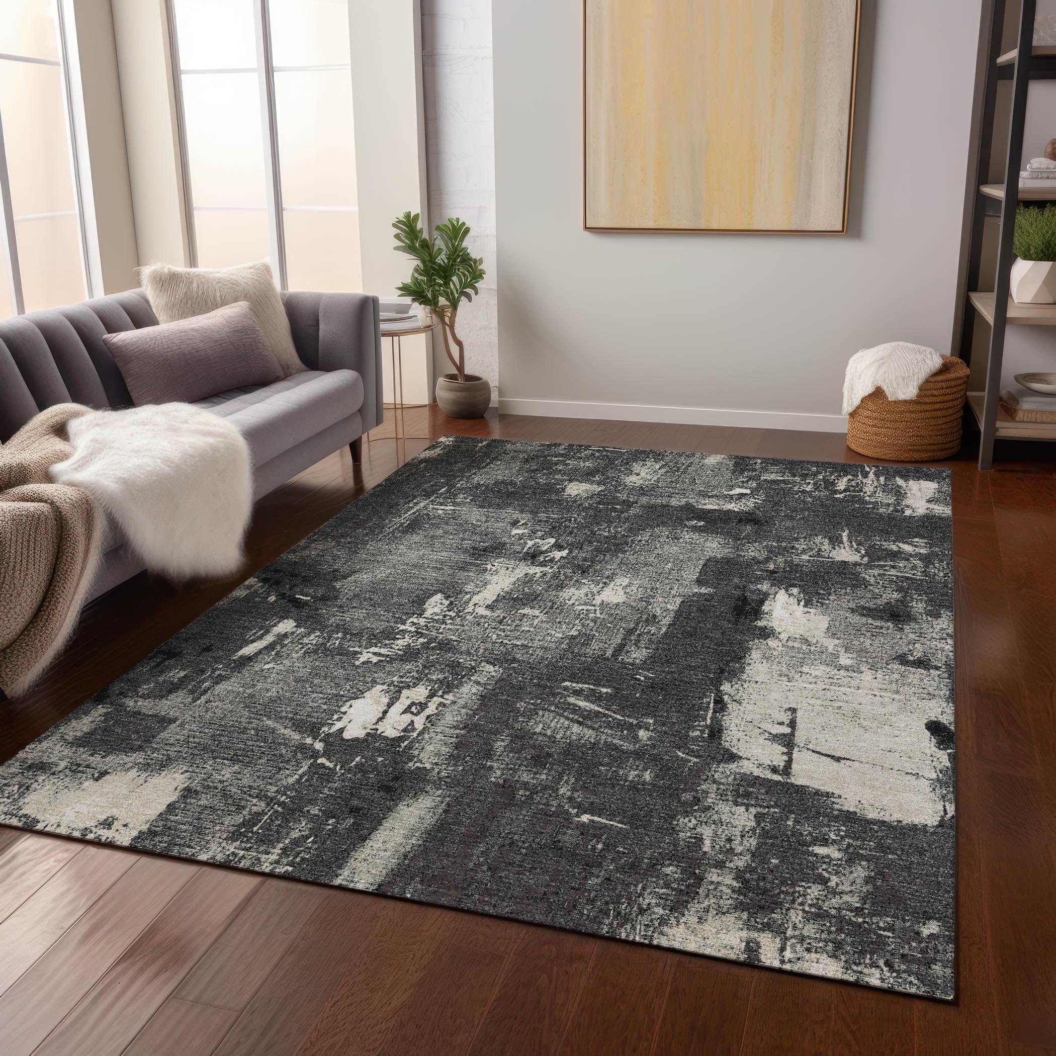 Black Abstract Flat Woven Synthetic 10' x 14' Rug