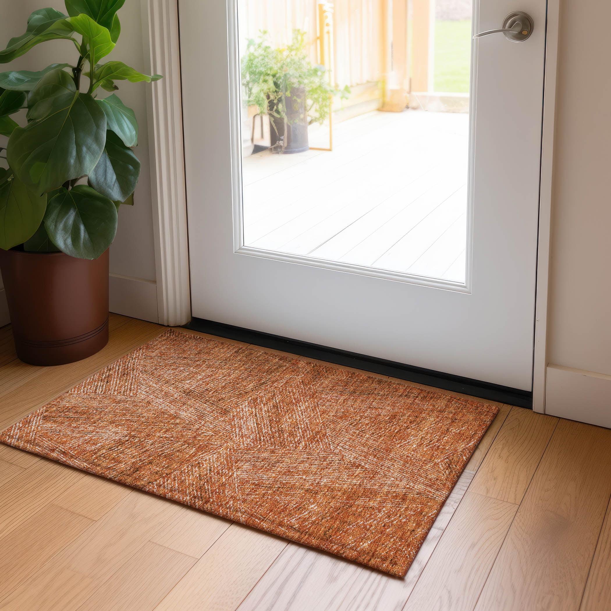 Copper Rectangular Washable Synthetic Indoor/Outdoor Rug