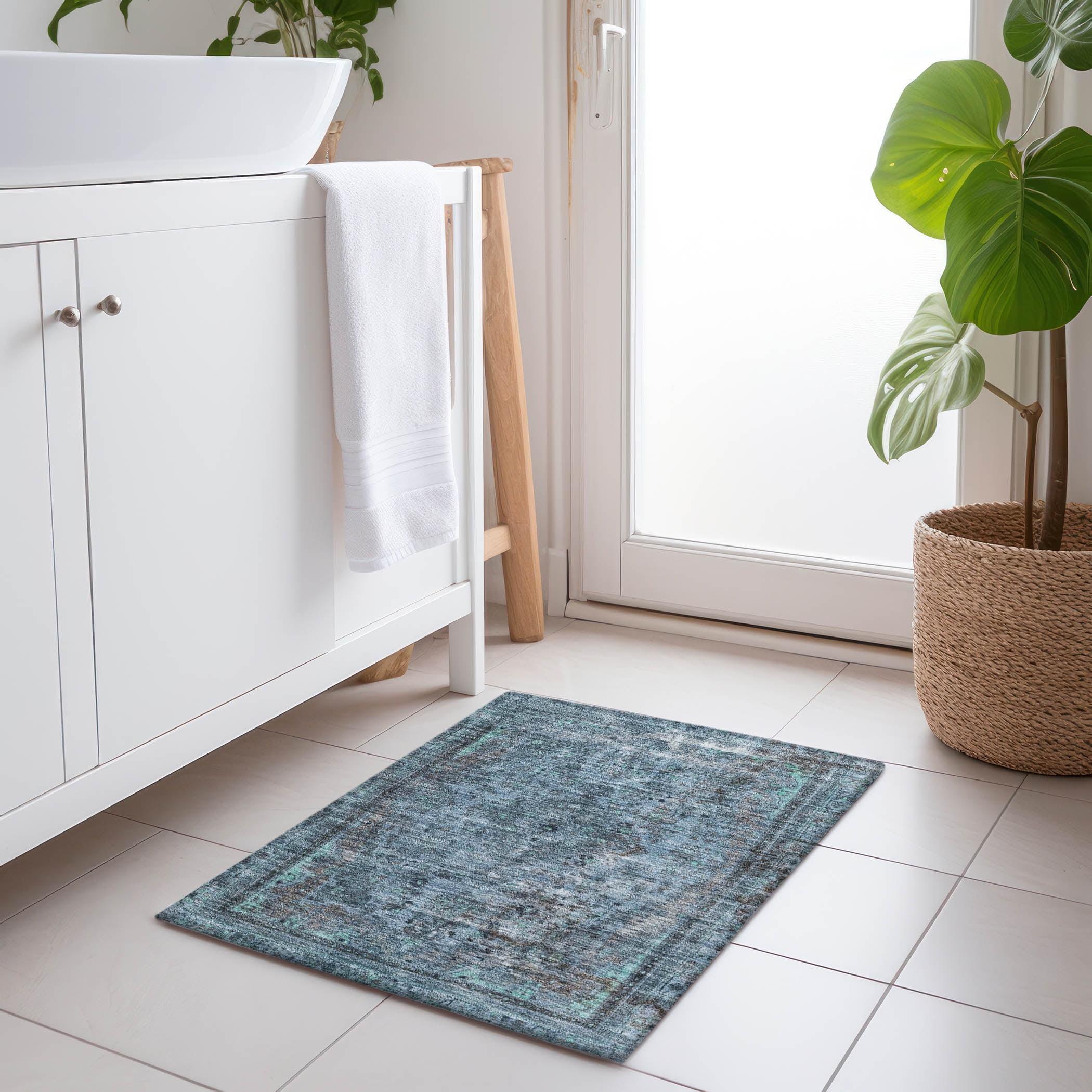 Addison Rugs Chantille Indoor/Outdoor Traditional Global Blue Washable Rectangle Rug, 1'8" x 2'6"