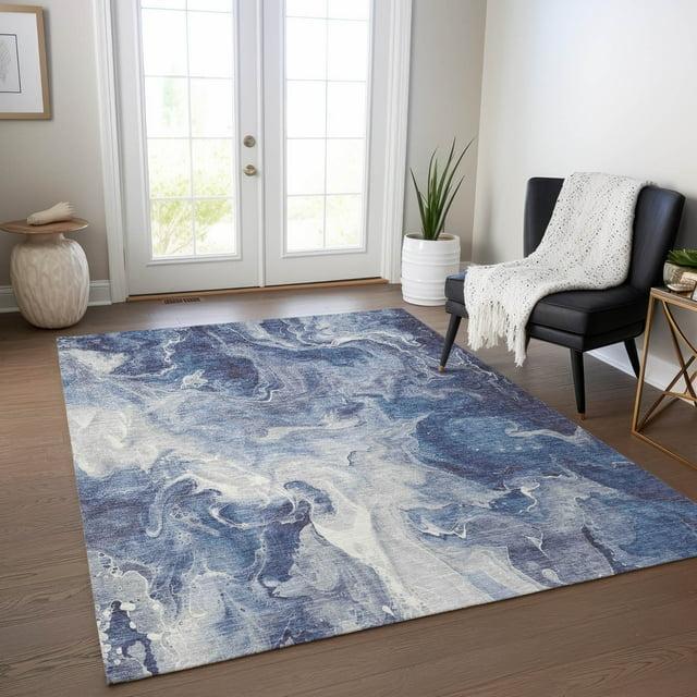 Machine Washable Indoor/Outdoor Cinead ACN1687 Blue Rug