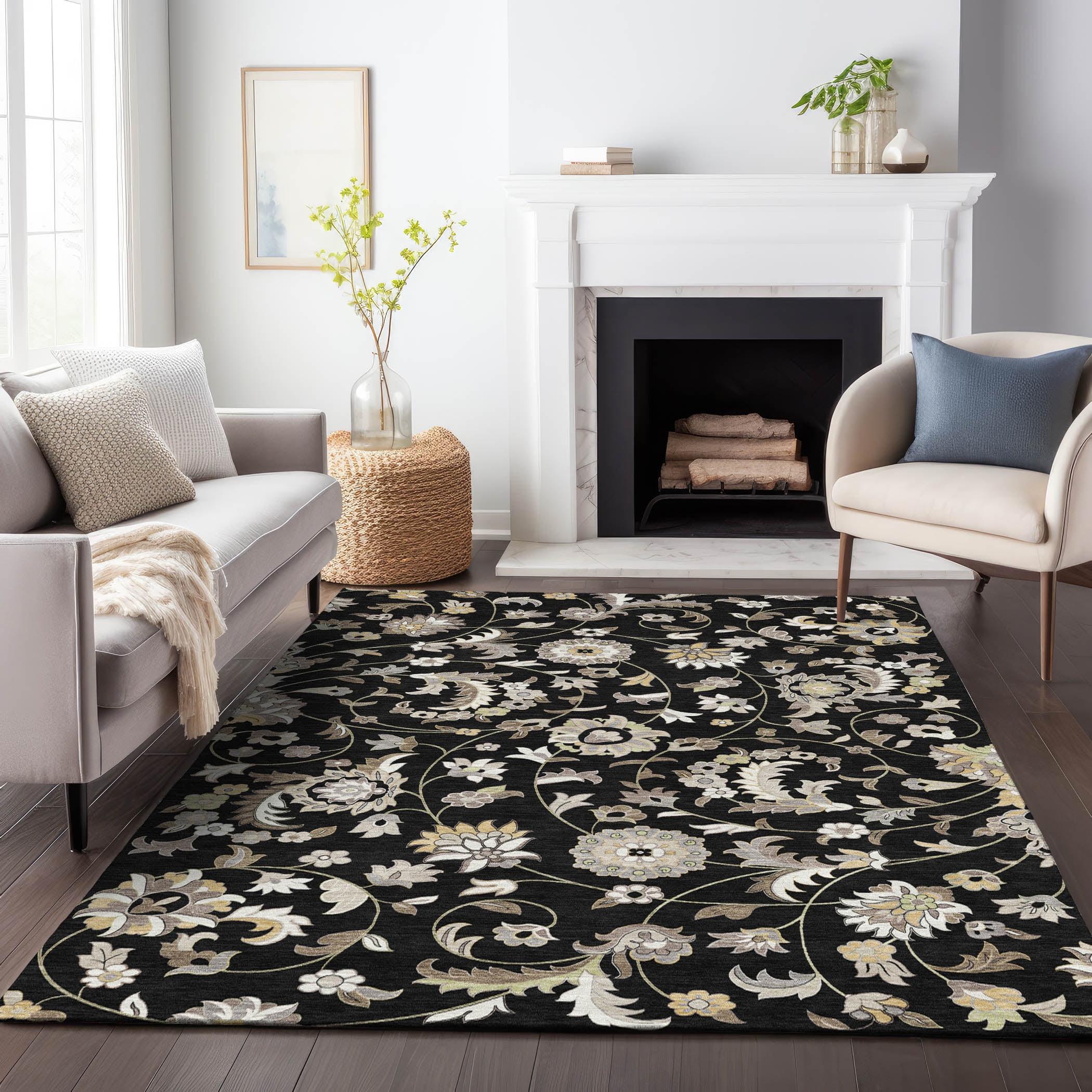 Addison Rugs Chantille Indoor/Outdoor Transitional Geometric, Abstract Black Washable Rectangle Rug, 2'6" x 3'10"