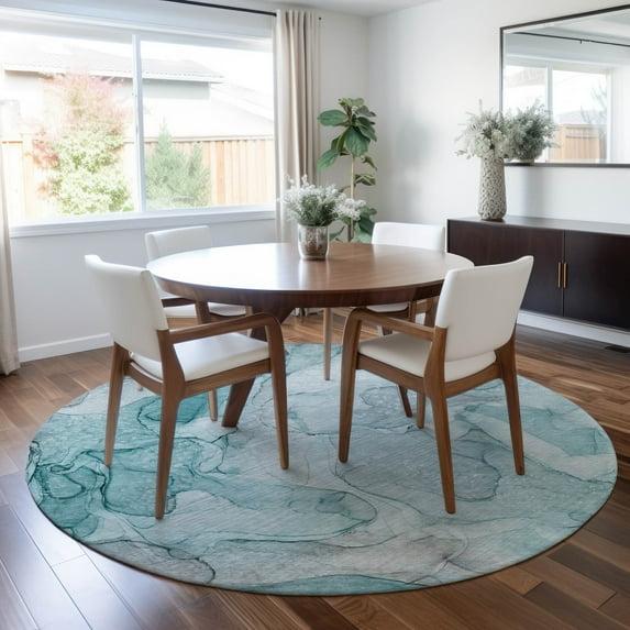 Addison Rugs Chantille Indoor/Outdoor Transitional Watercolors Teal Washable Round Rug, 8' x 8'
