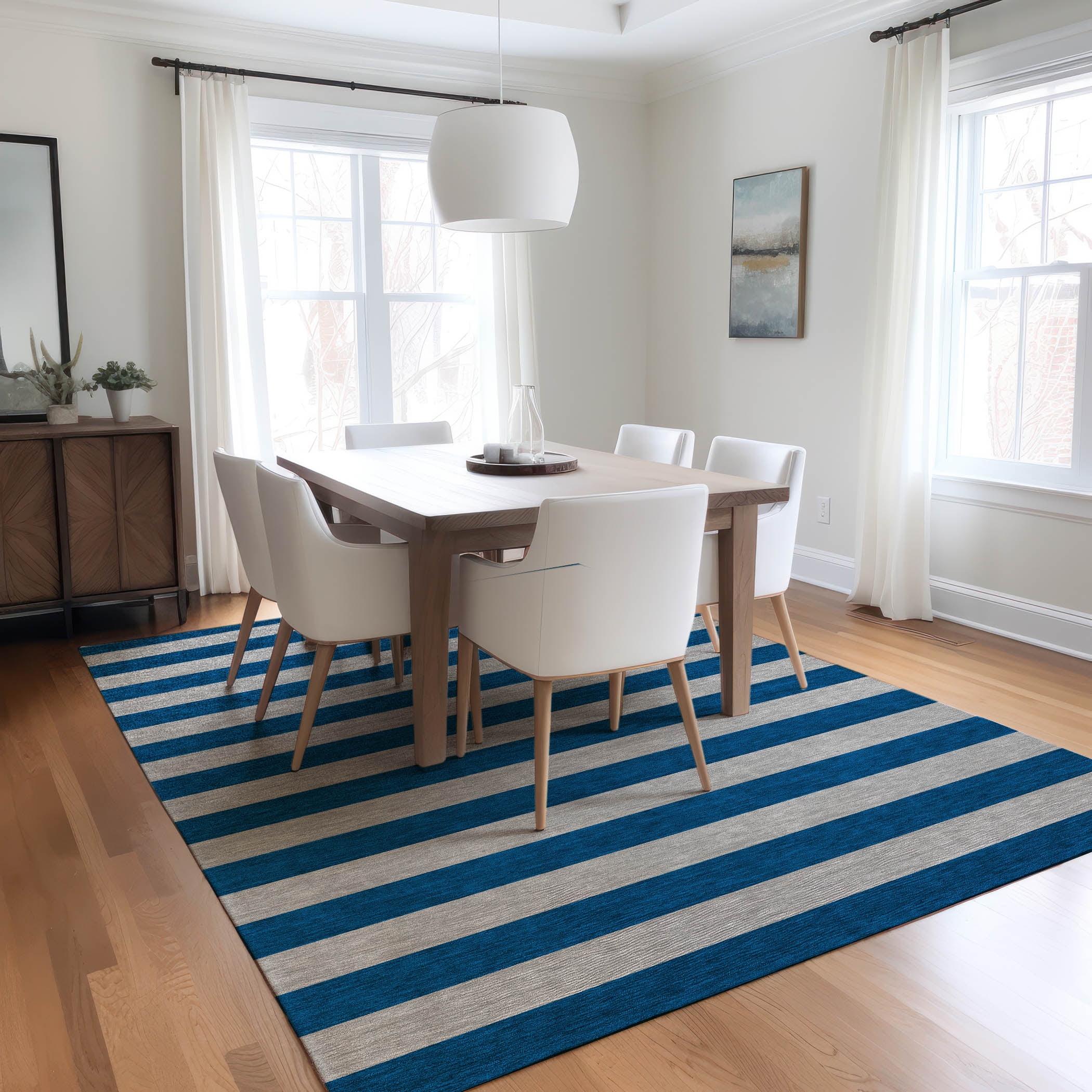 Addison Rugs Chantille Indoor/Outdoor Transitional Stripes Blue Washable Rectangle Rug, 2'6" x 3'10"