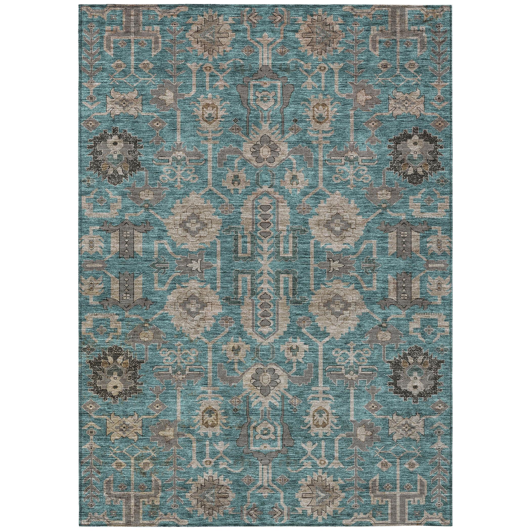 Addison Rugs Chantille Indoor/Outdoor Traditional Oriental Teal Washable Rectangle Rug, 5' x 7'6"