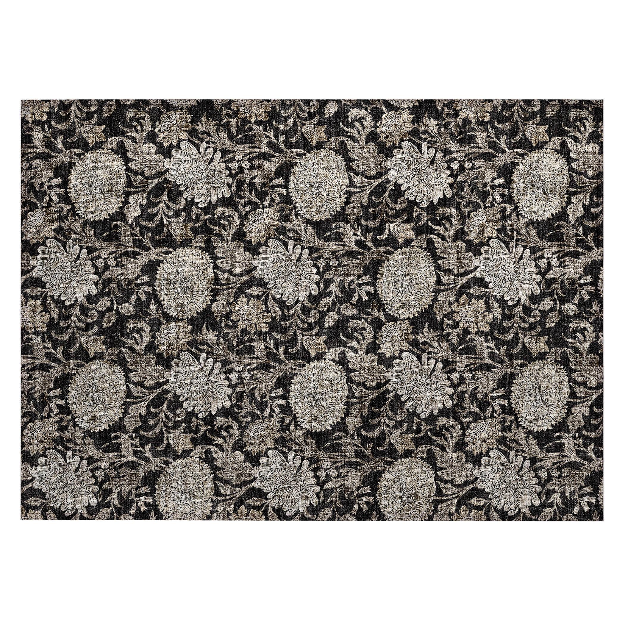 Addison Rugs Machine Washable Indoor/ Outdoor Chantille Floral Rug Black - 1'8" x 2'6"