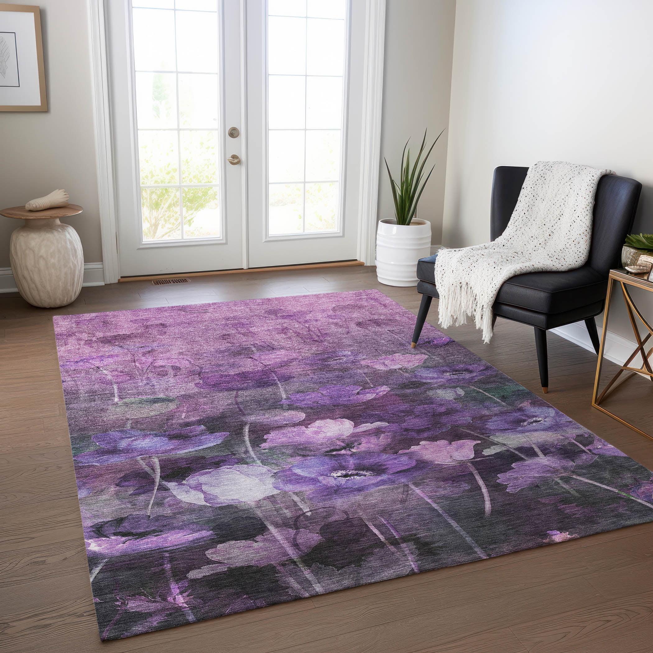 Addison Rugs Chantille Indoor/Outdoor Transitional Floral Purple Washable Rectangle Rug, 2'6" x 3'10"