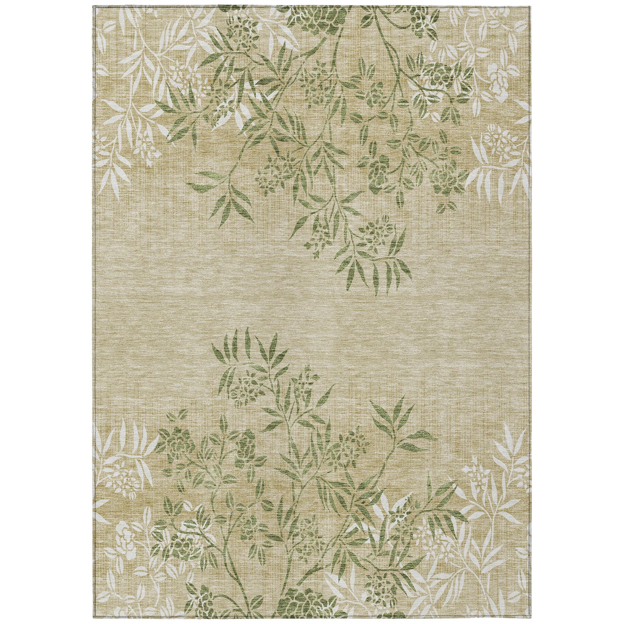 Addison Rugs Chantille Indoor/Outdoor Transitional Floral Khaki Washable Rectangle Rug, 2'6" x 3'10"