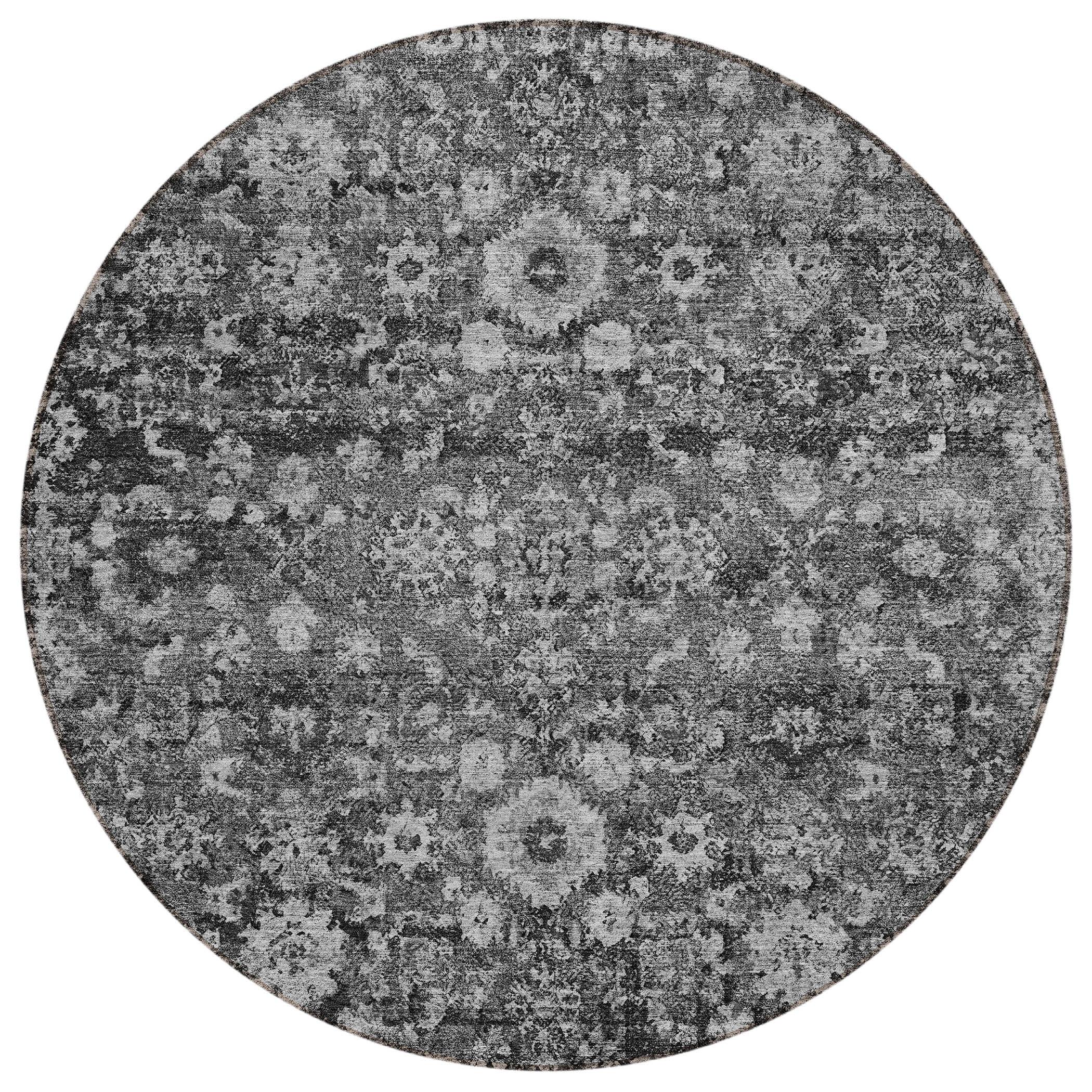 Addison Rugs Chantille Indoor/Outdoor Traditional Oriental Gray Washable Round Rug, 8' x 8'