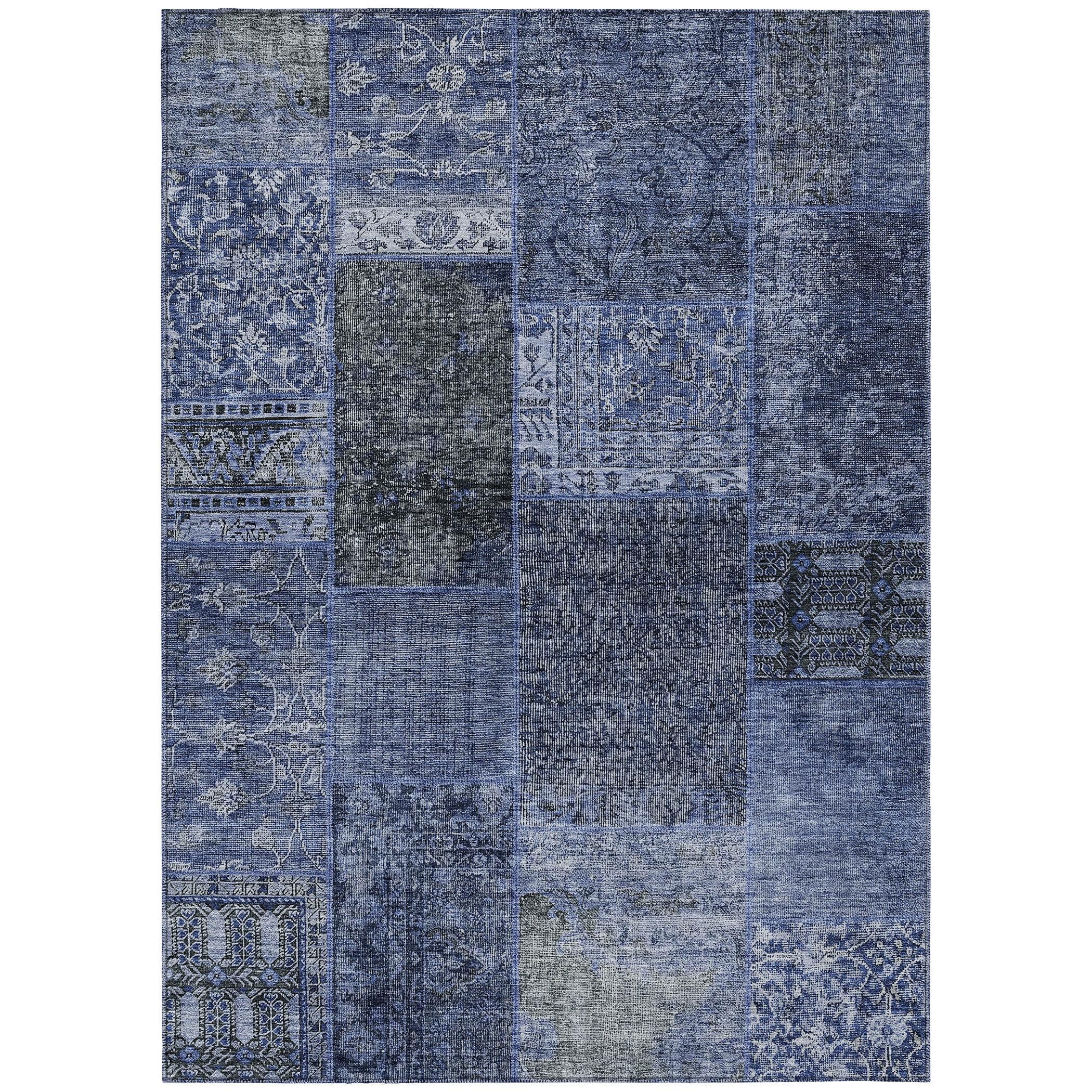 Addison Rugs Chantille Indoor/Outdoor Transitional Patchwork Navy Washable Rectangle Rug, 2'6" x 3'10"