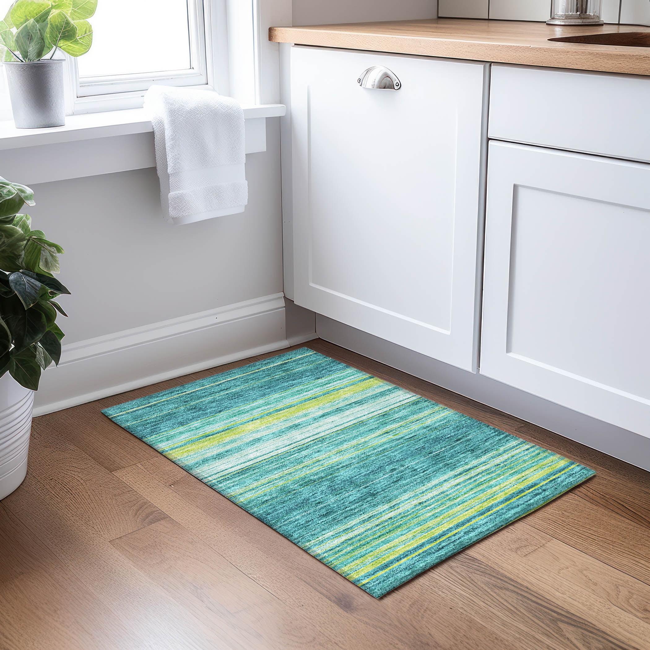 Addison Rugs Chantille Indoor/Outdoor Transitional Geometric, Abstract Teal Washable Rectangle Rug, 1'8" x 2'6"