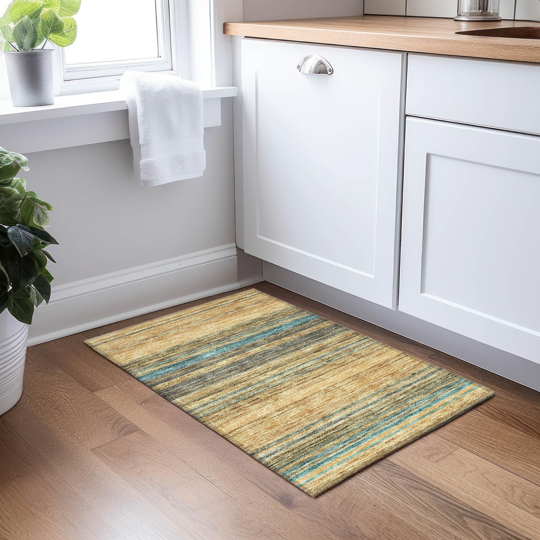 Addison Rugs Chantille Indoor/Outdoor Transitional Geometric, Abstract Wheat Washable Rectangle Rug, 1'8" x 2'6"