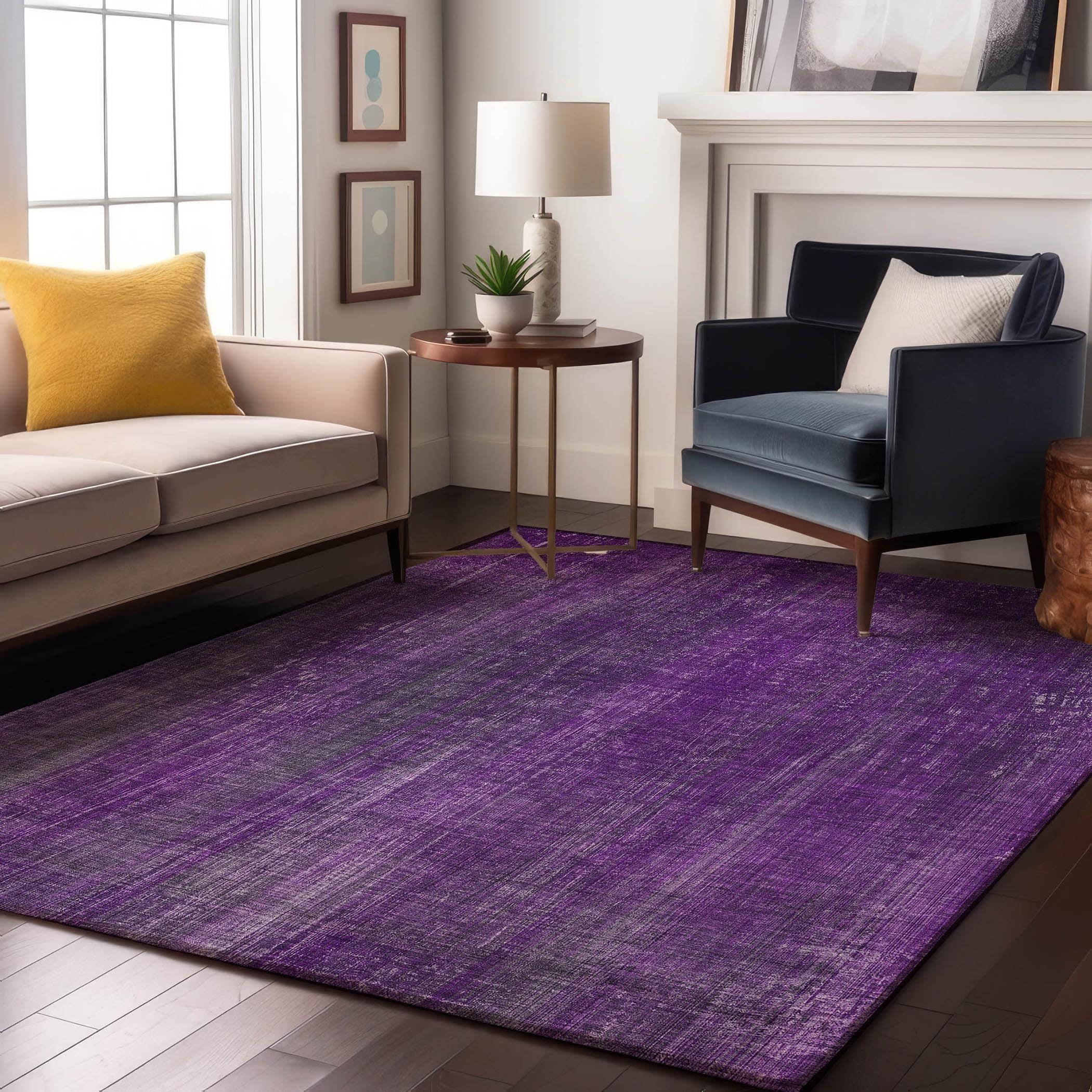 Addison Rugs Mayfield Washable Transitional Striped Purple Rectangle Rug, 3' x 5'