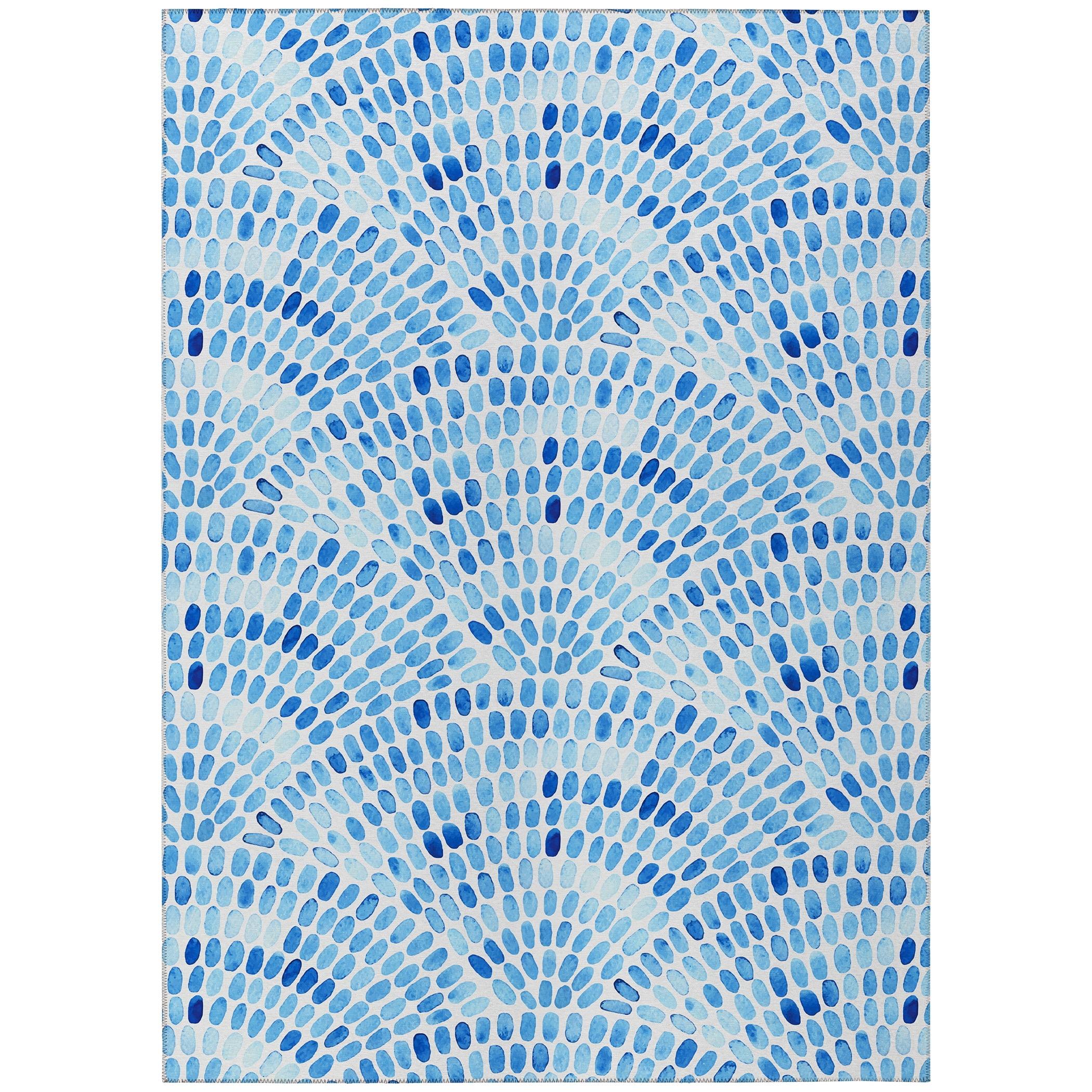 Blue Chenille Flat Woven Rectangular 5' x 7' Rug