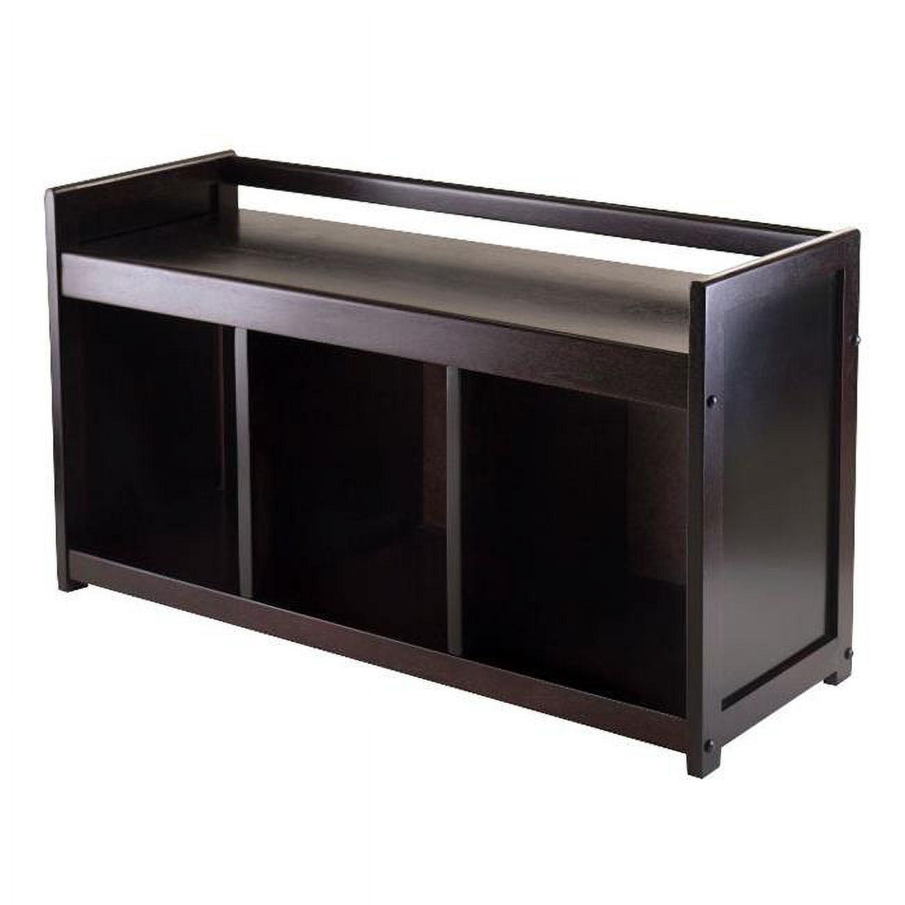 Addison Storage Bench with 3 Section - Dark Espresso - Winsome: Entryway Organizer, Bedroom Faux Leather Ottoman