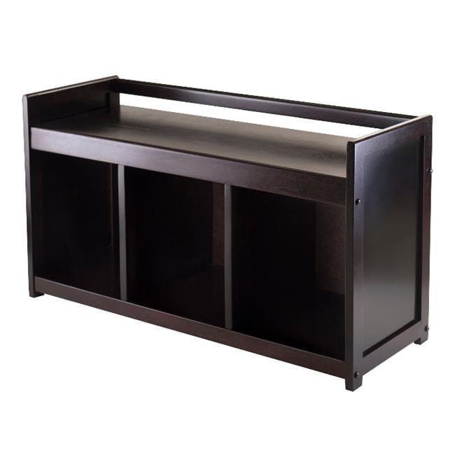 Addison Storage Bench with 3 Section - Dark Espresso - Winsome: Entryway Organizer, Bedroom Faux Leather Ottoman