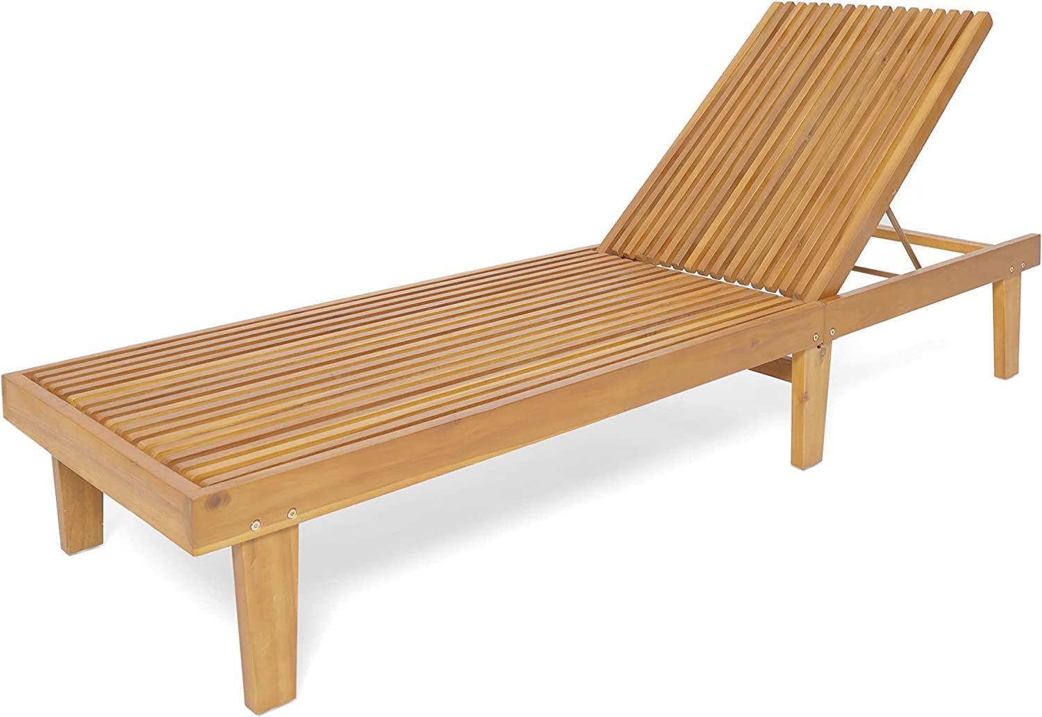 Teak Finish Adjustable Acacia Wood Outdoor Chaise Lounge